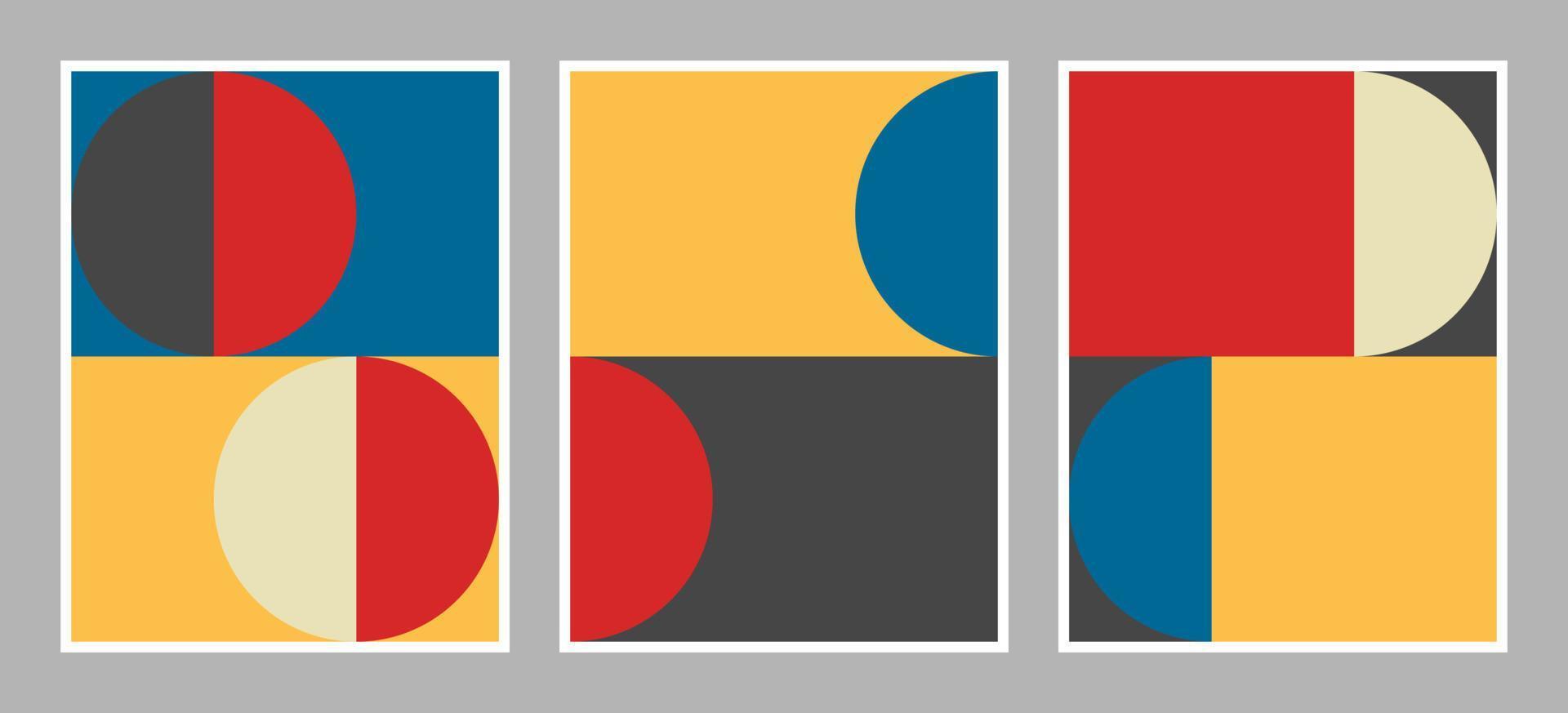 Modern bauhaus background with geometric shapes in red, yellow, blue, black, and white color vector