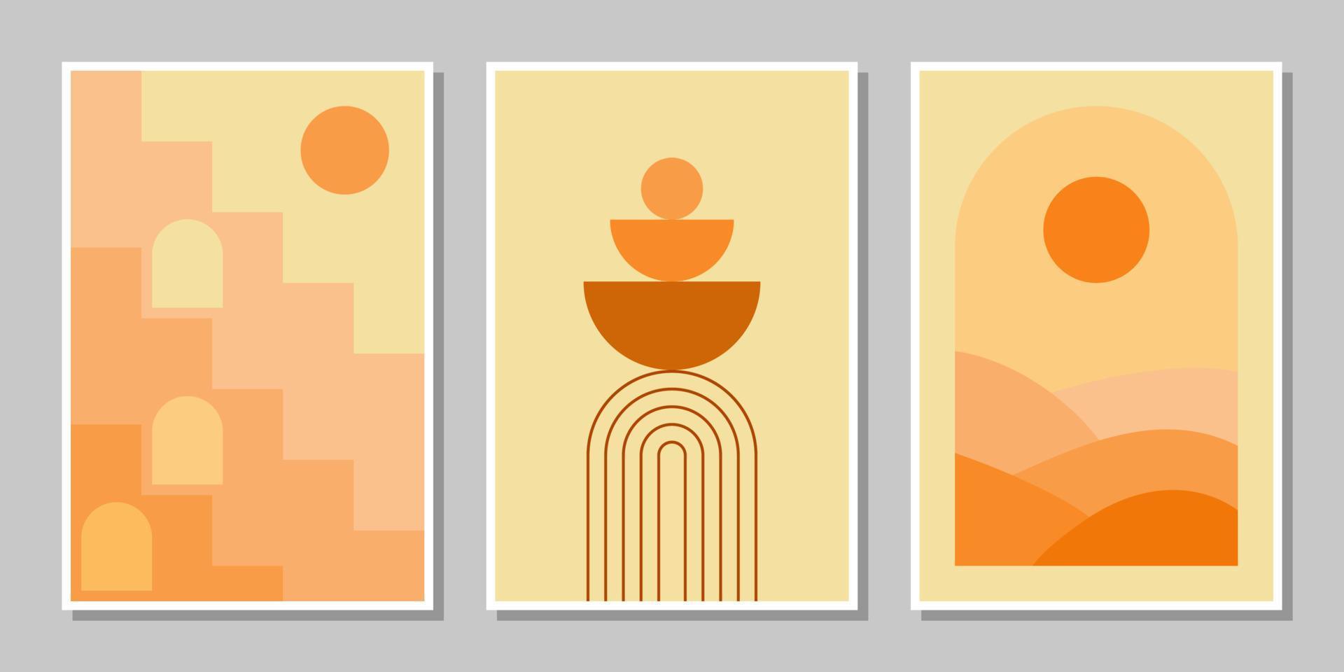 Set of three abstract stair posters mid century architecture boho art print wall decor vector