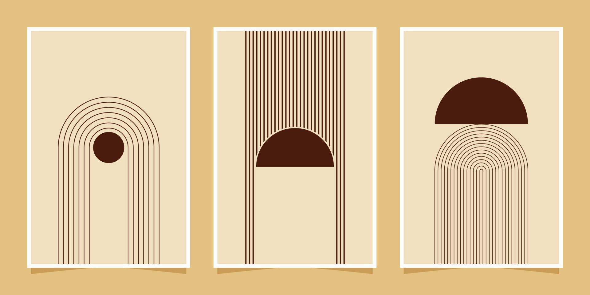 composiciones minimalistas abstractas decoración de paredes de estilo de mediados de siglo con círculos y líneas de arco vector