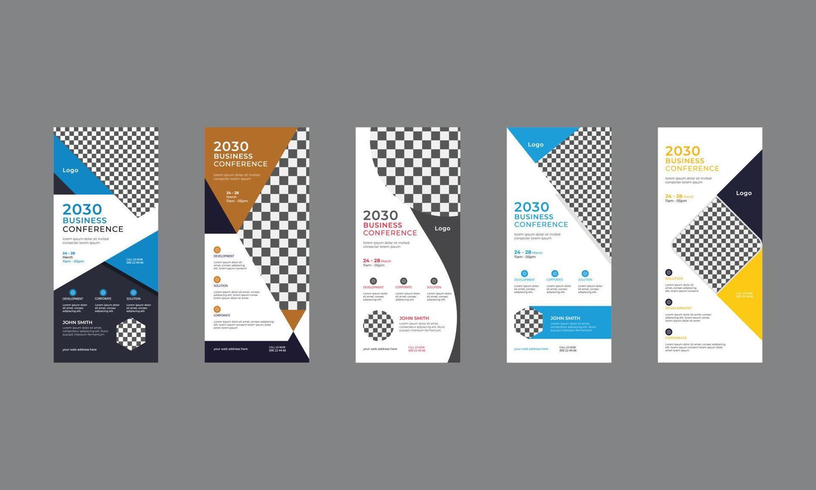 Corporate business conference roll up banner design template. vector