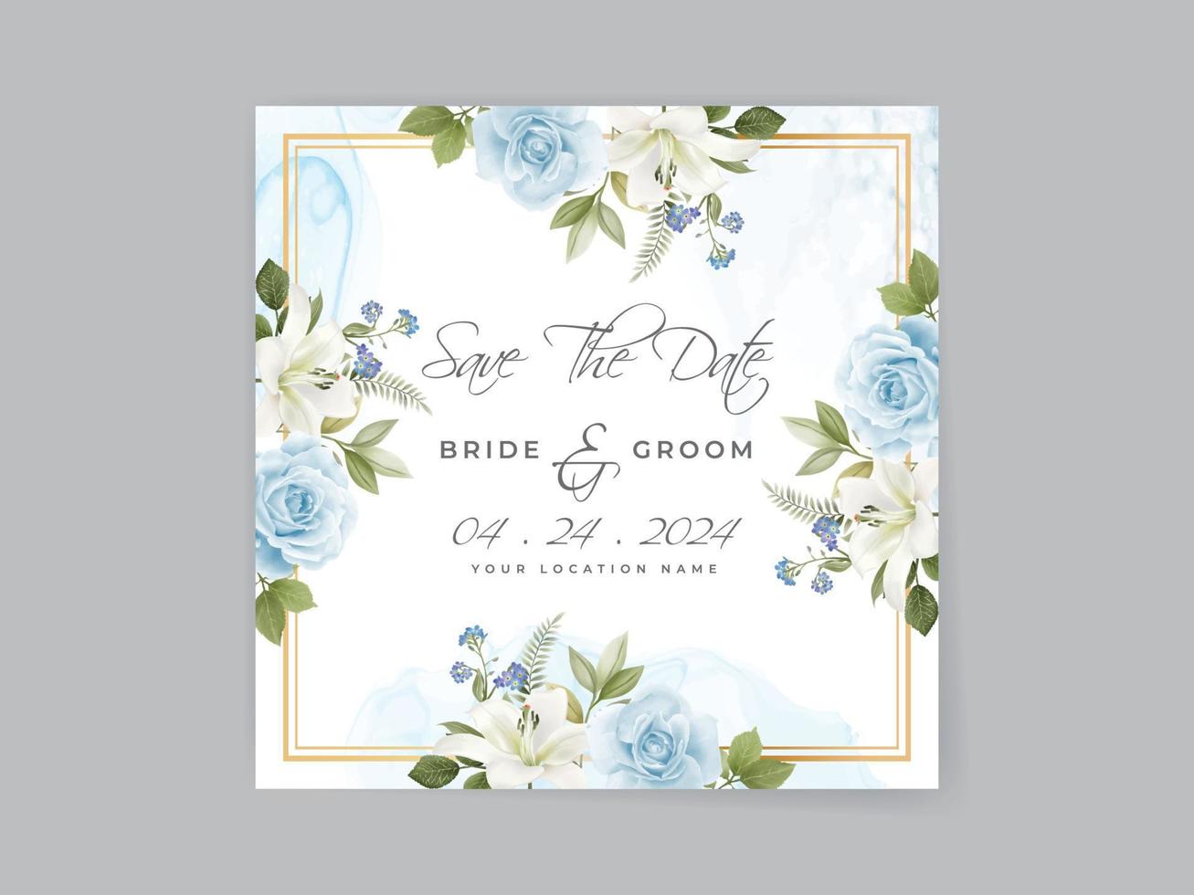 Hand drawing blue roses wedding invitation card vector