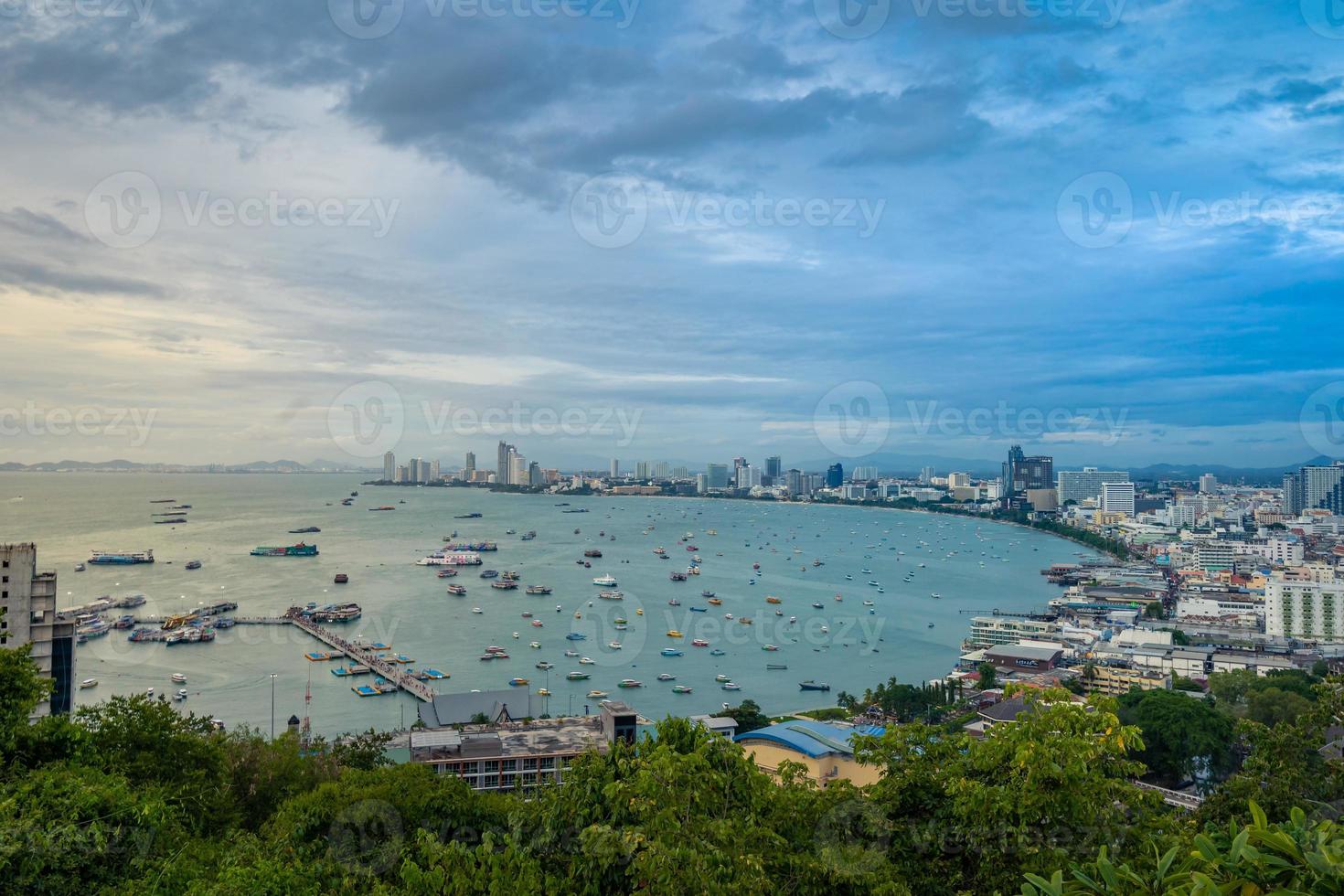 View from Pattaya city view point in the evening sunset Chonburi Thailand. photo