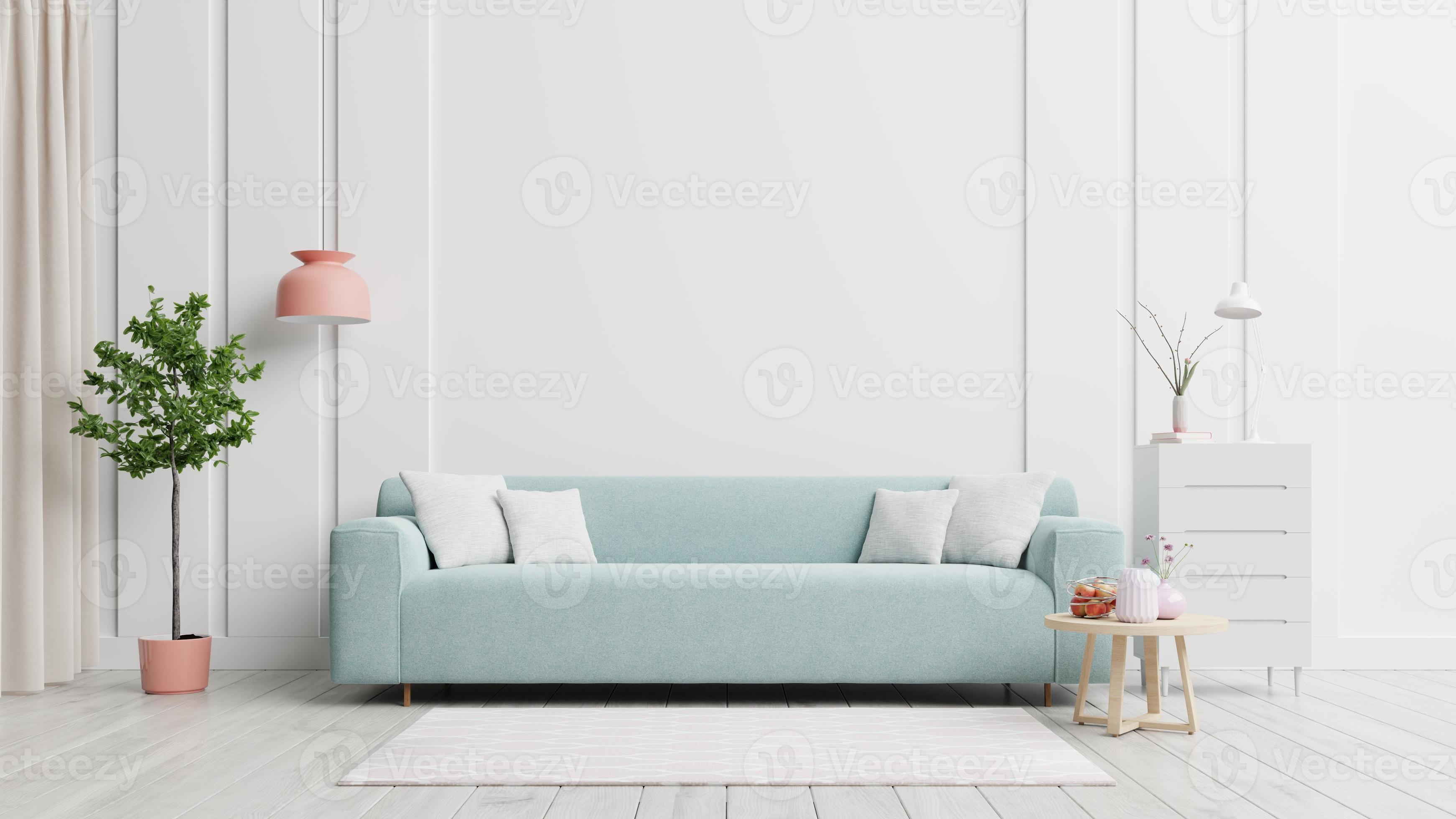 Bright and cozy modern living room interior have sofa and lamp with white  wall background. 6191363 Stock Photo at Vecteezy