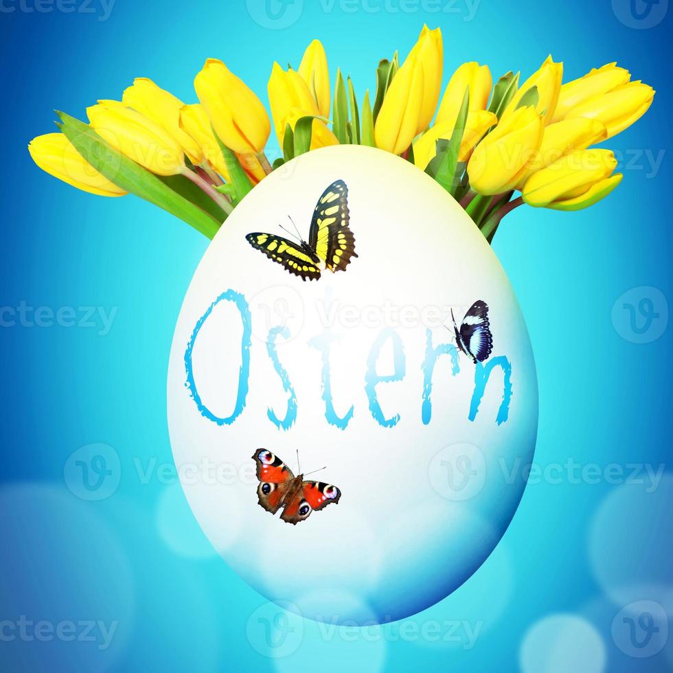 Beautiful Easter background with colorful Easter eggs photo