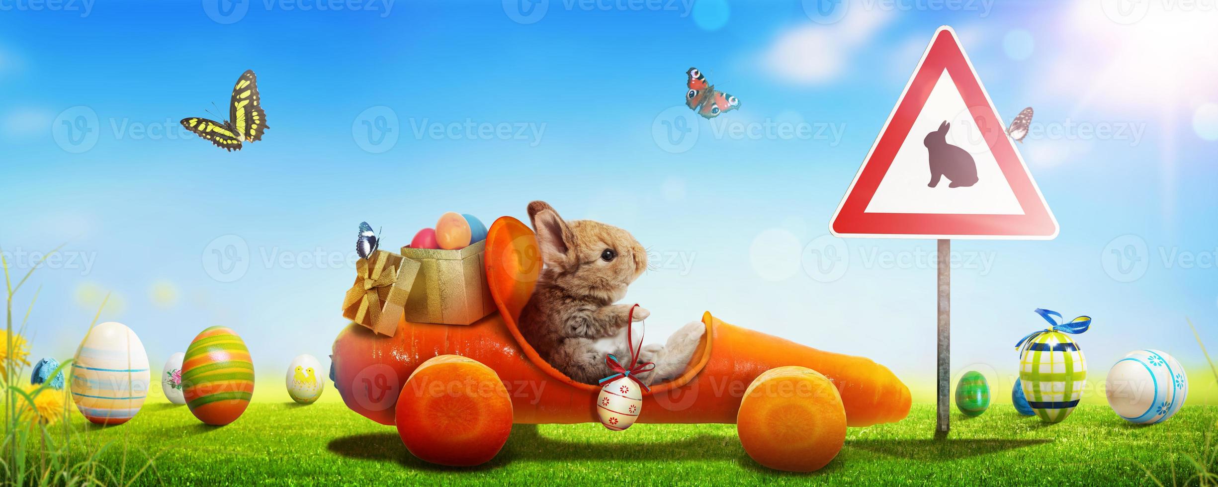 Funny Easter bunny. Happy Easter holiday concept. photo