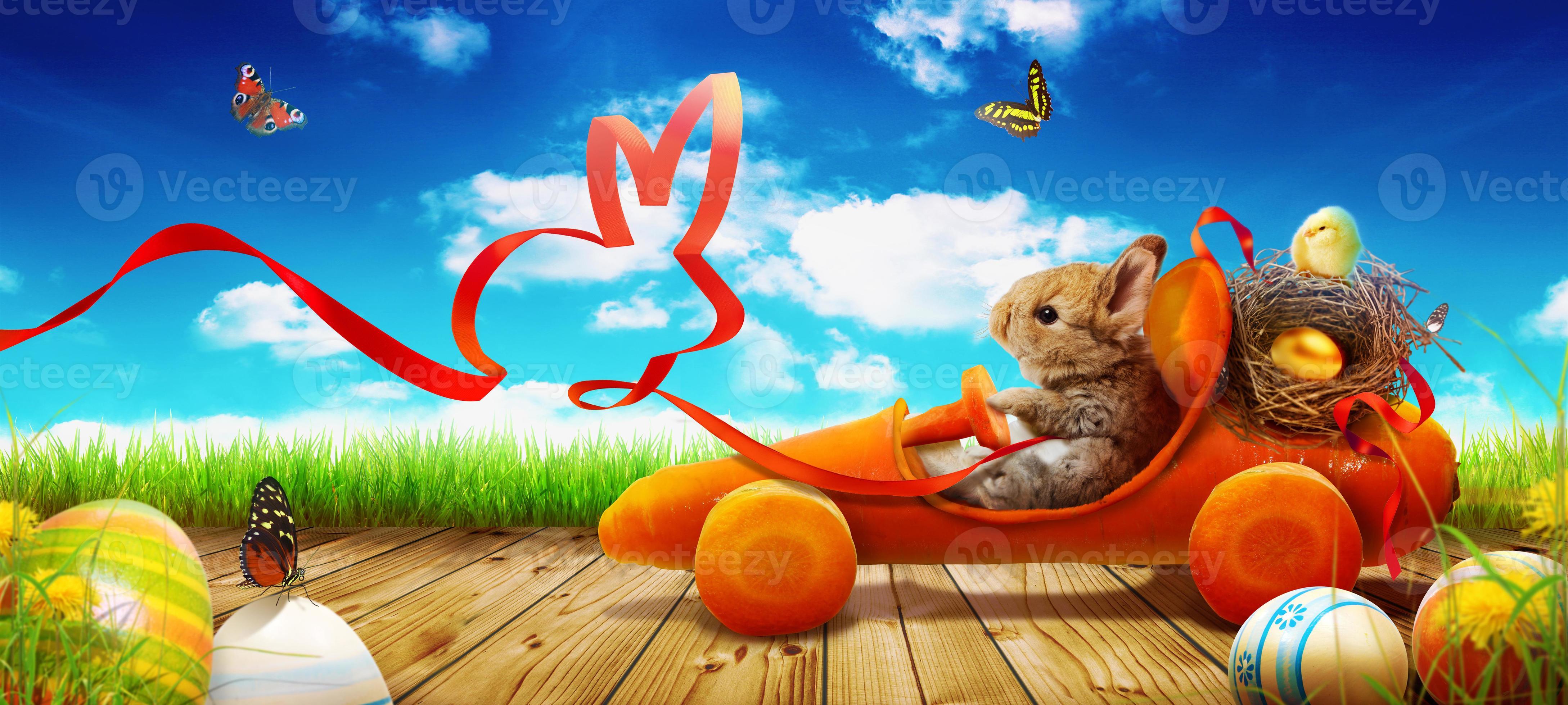 Funny Easter bunny. Happy Easter holiday concept. photo