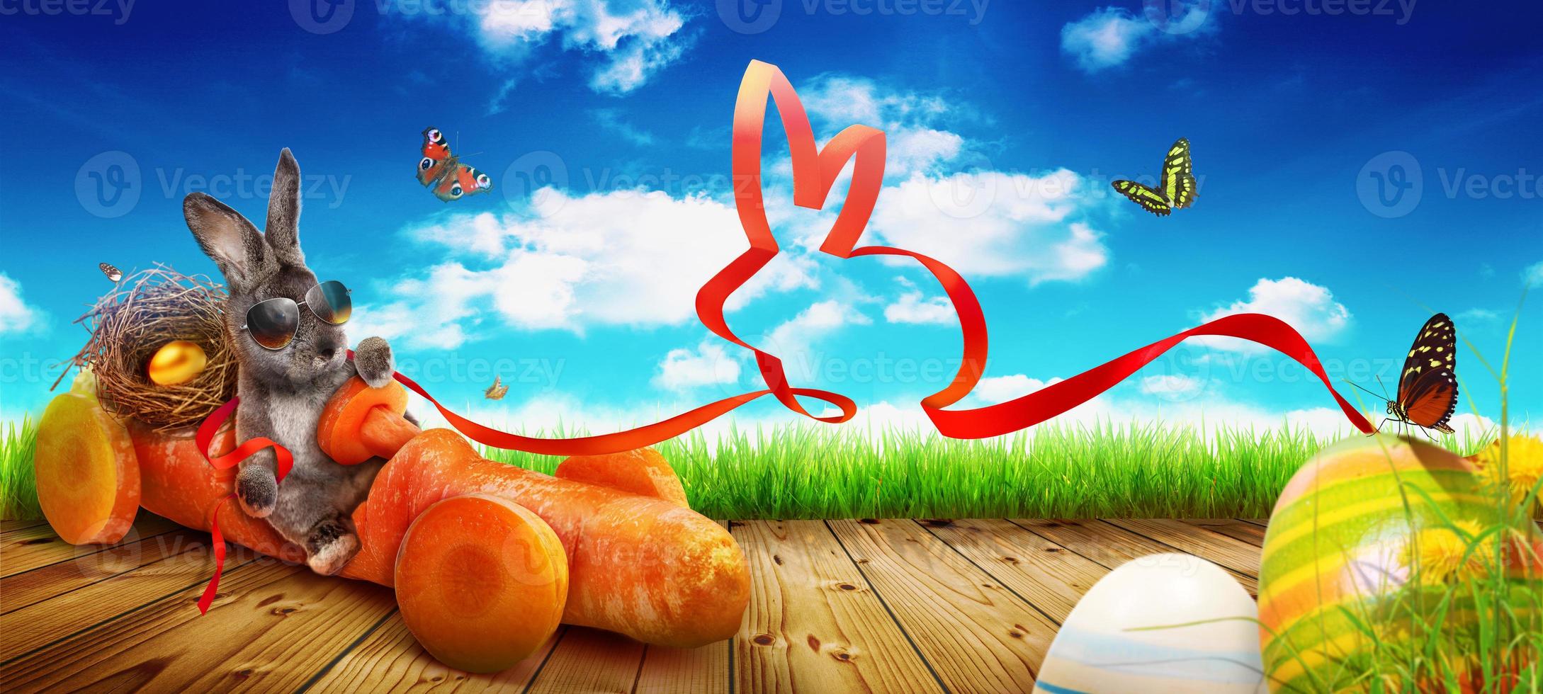 Funny Easter bunny. Happy Easter holiday concept. photo