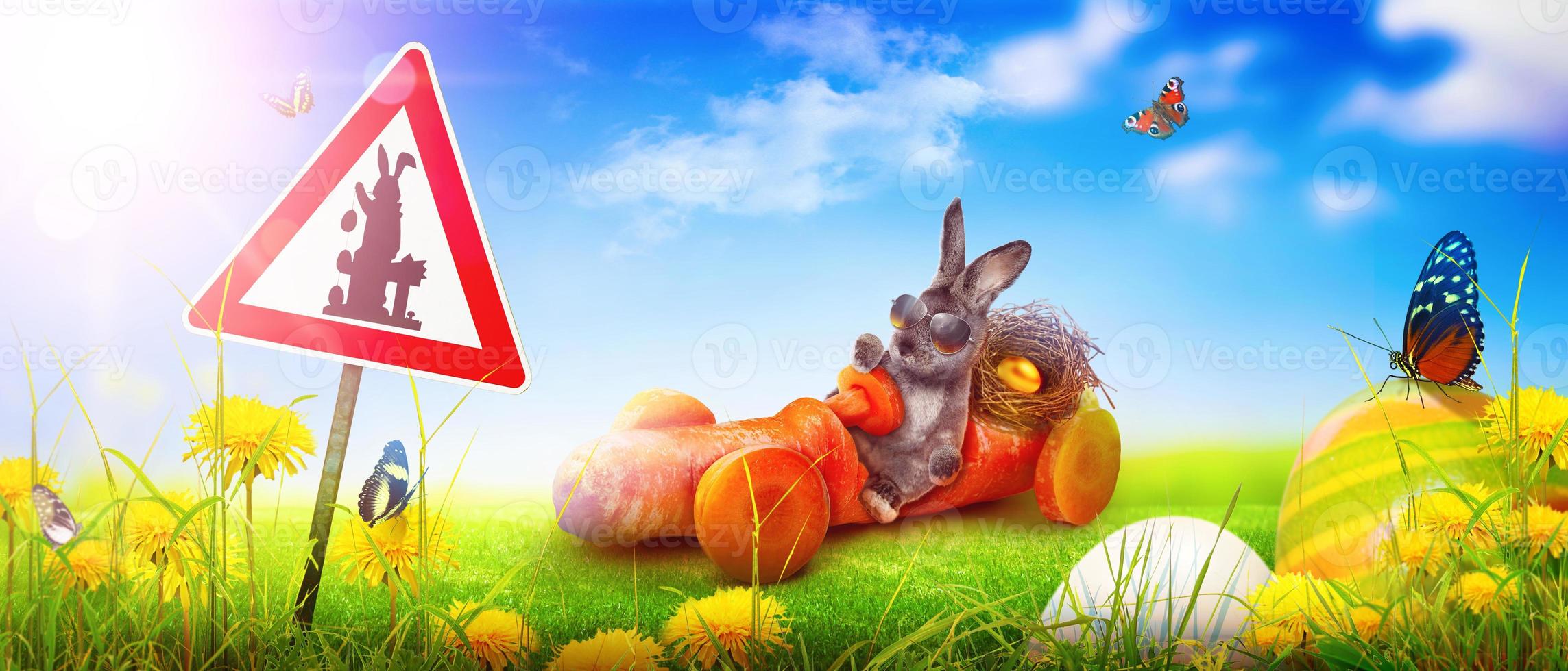 Funny Easter bunny. Happy Easter holiday concept. photo