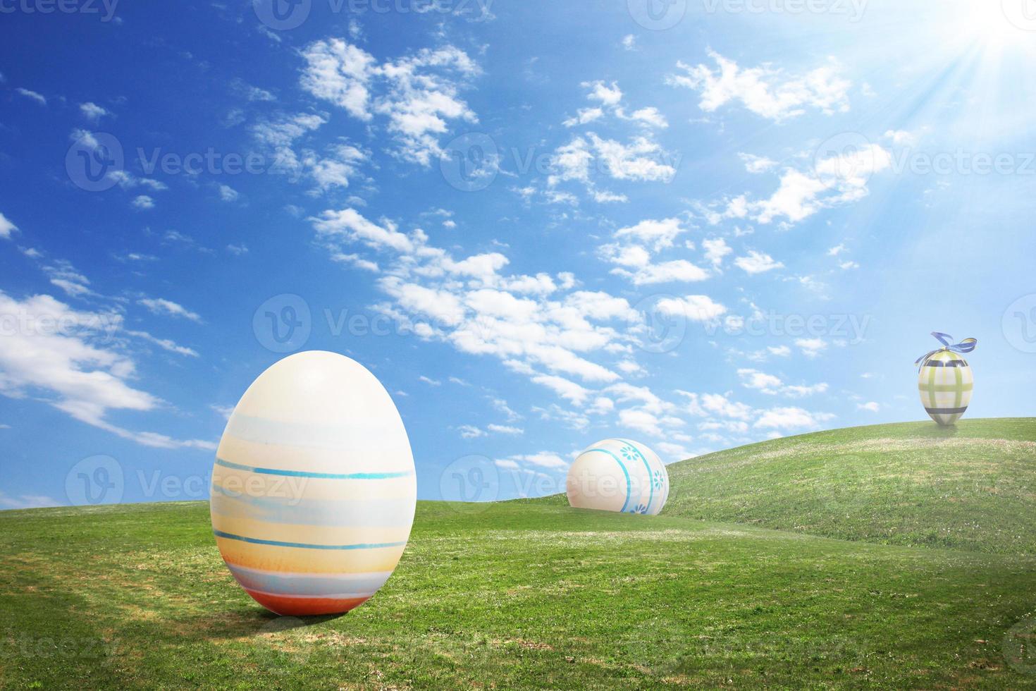 Beautiful Easter background with colorful Easter eggs photo