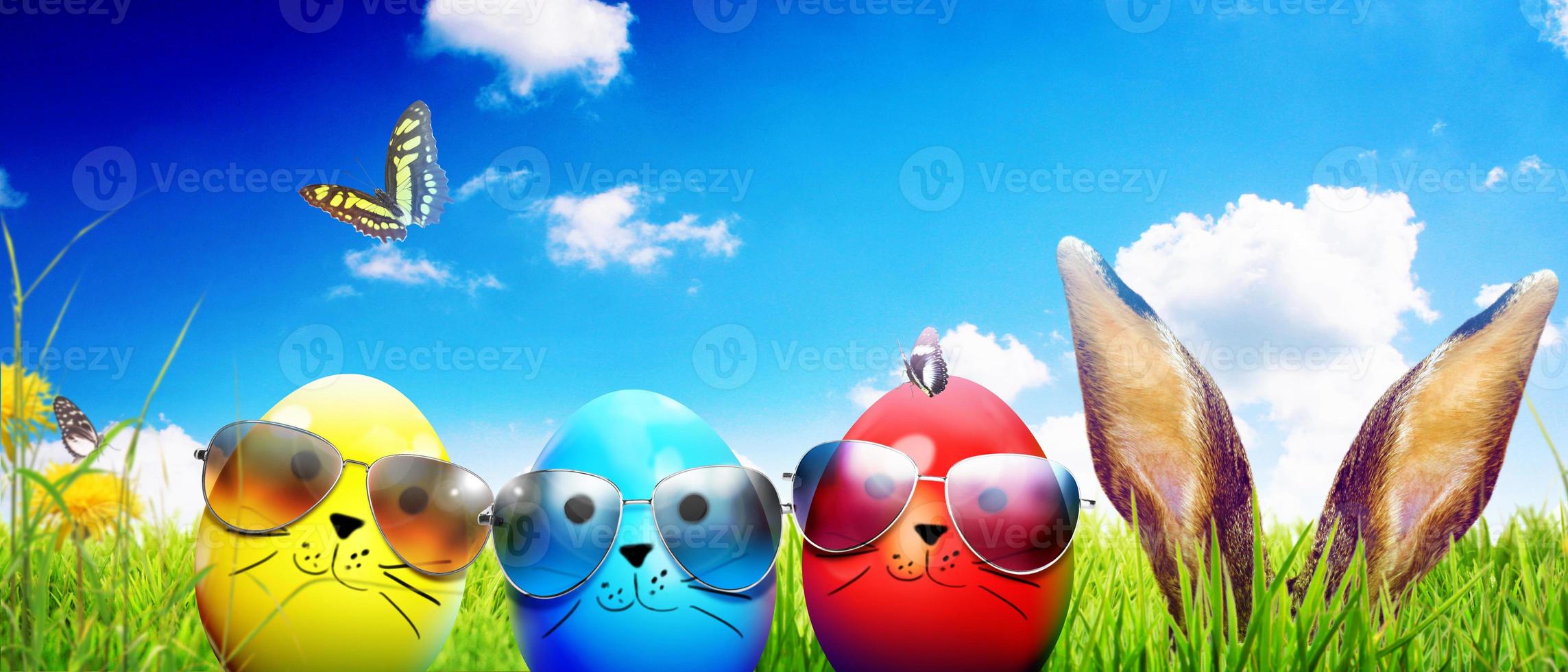 Beautiful Easter background with colorful Easter eggs photo