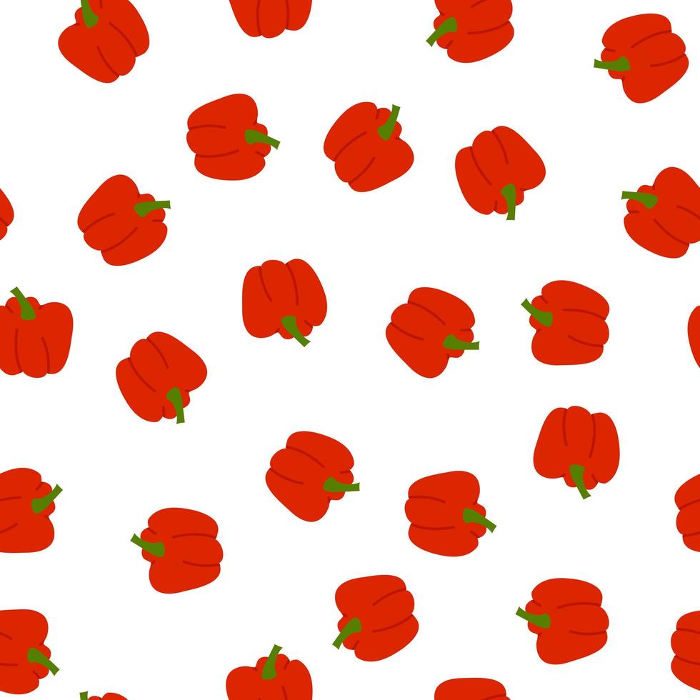 Seamless pattern red bell pepper vegetable in cartoon hand drawn style on white background for textile, web design, packaging vector