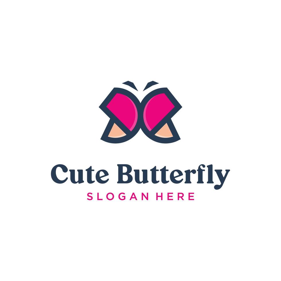 Cute butterfly logo design and letter C. minimalist flat and modern style vector