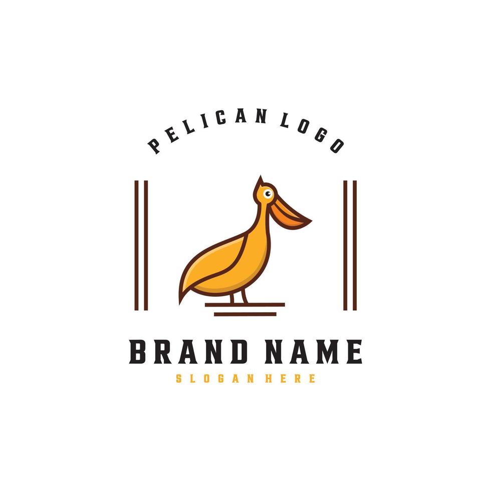 inspiración para el diseño del logo pelícano. pájaro natural con pico grande. en estilo de dibujos animados planos y minimalistas vector
