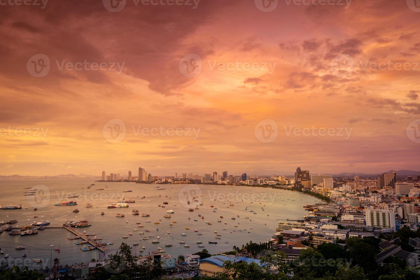 View from Pattaya city view point in the evening sunset Chonburi Thailand. photo