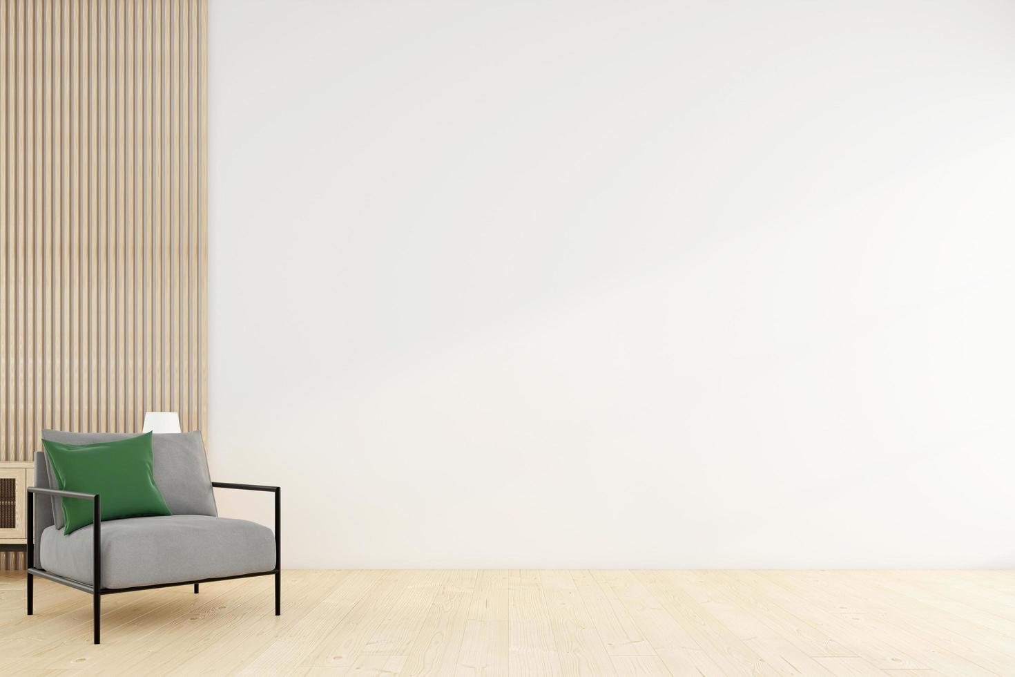 habitación vacía minimalista con sillón y pared blanca. representación 3d foto