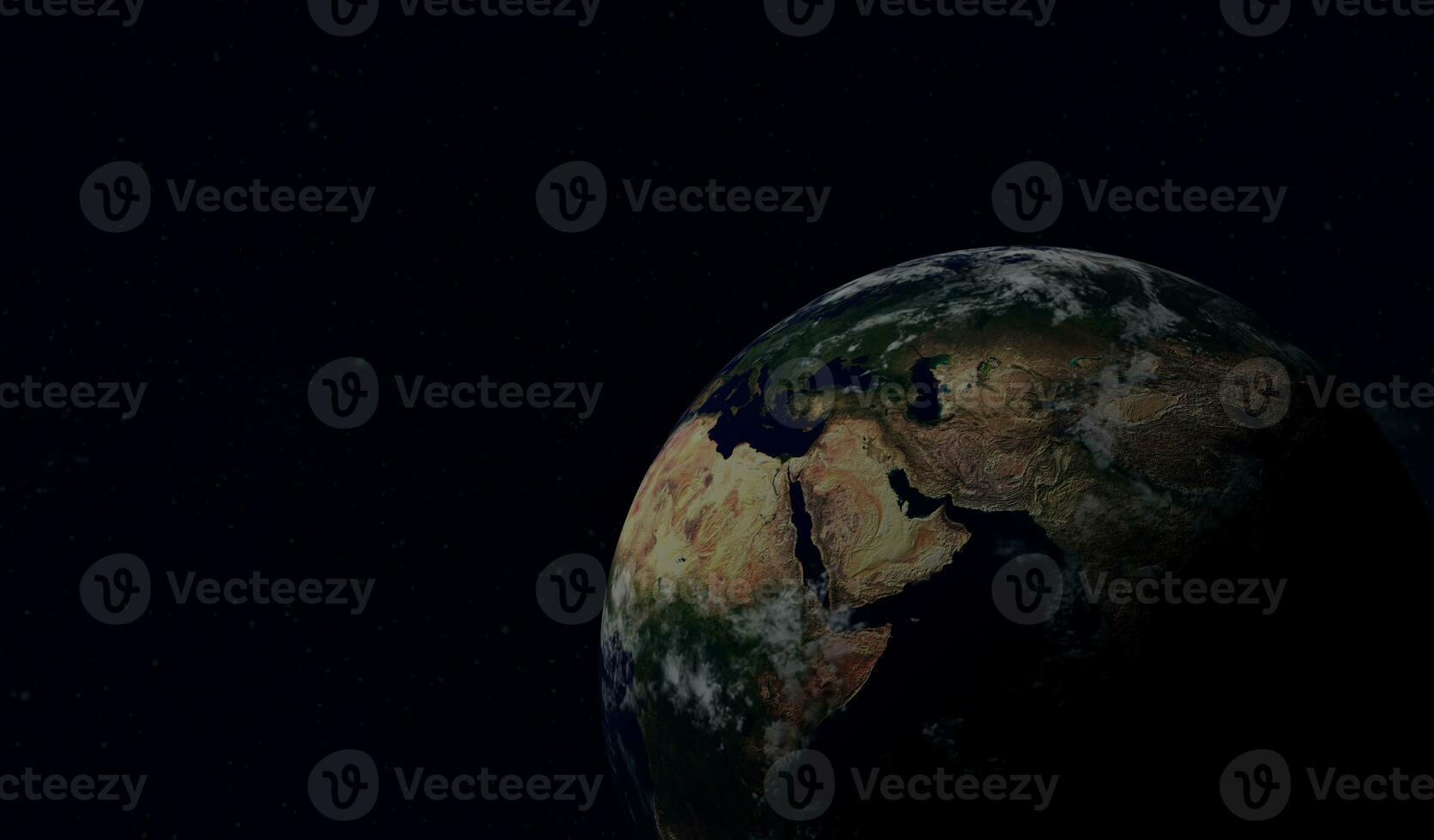 3d render. Earth planet view from space at night showing for scientific, space background. Elements of this image provided by NASA photo