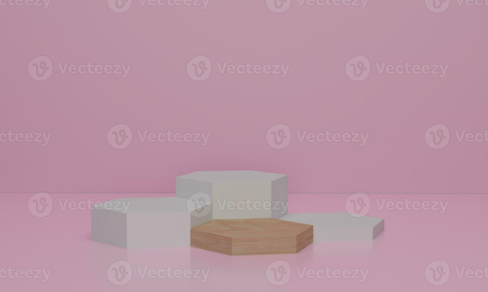 3d rendering. Abstract minimal scene with geometrical. Hexagon podium on pink color background. Scene for cosmetic products display. photo