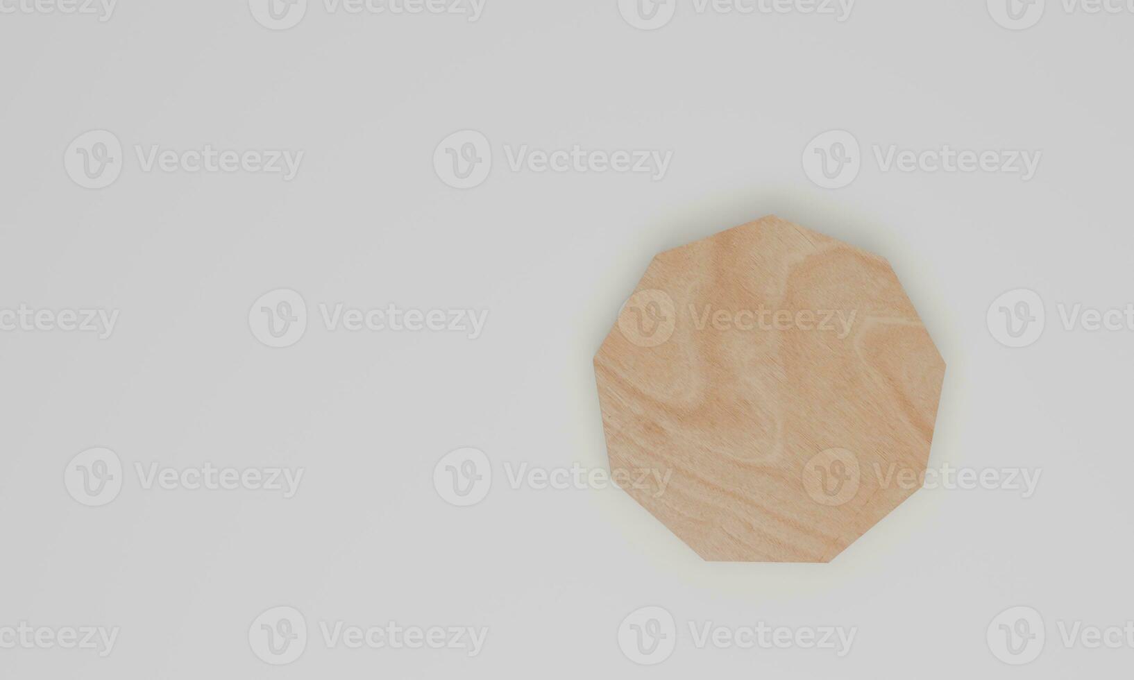 hexágono de madera vacío sobre fondo blanco. escena para mostrar la presentación del producto cosmético. endecha plana vista superior. procesamiento 3d foto