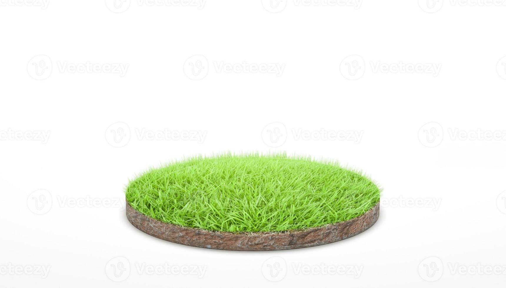 3d rendering. Round soil ground cross section with green grass on white background. photo