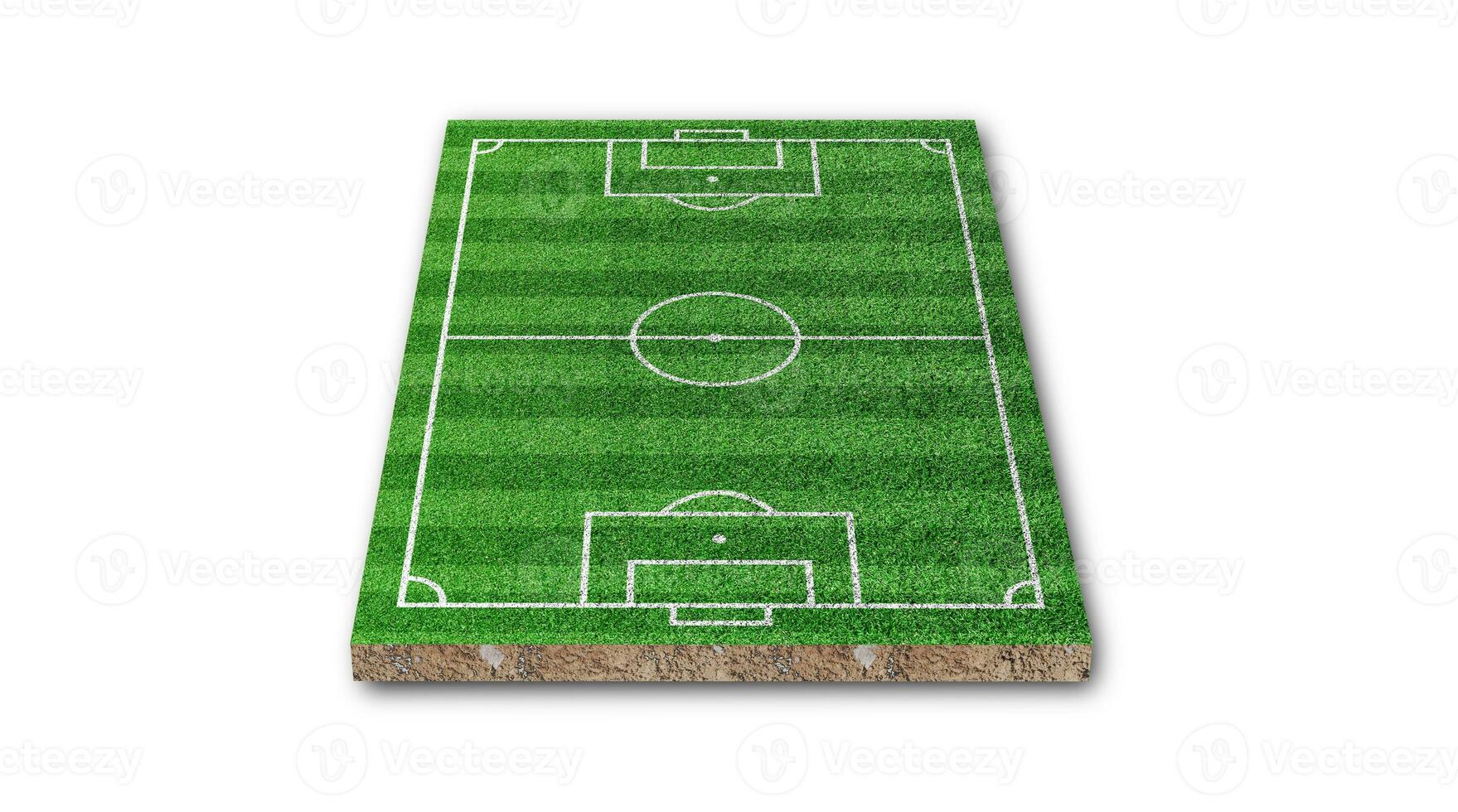 representación 3d césped de fútbol, campo de fútbol de hierba verde, aislado sobre fondo blanco. foto