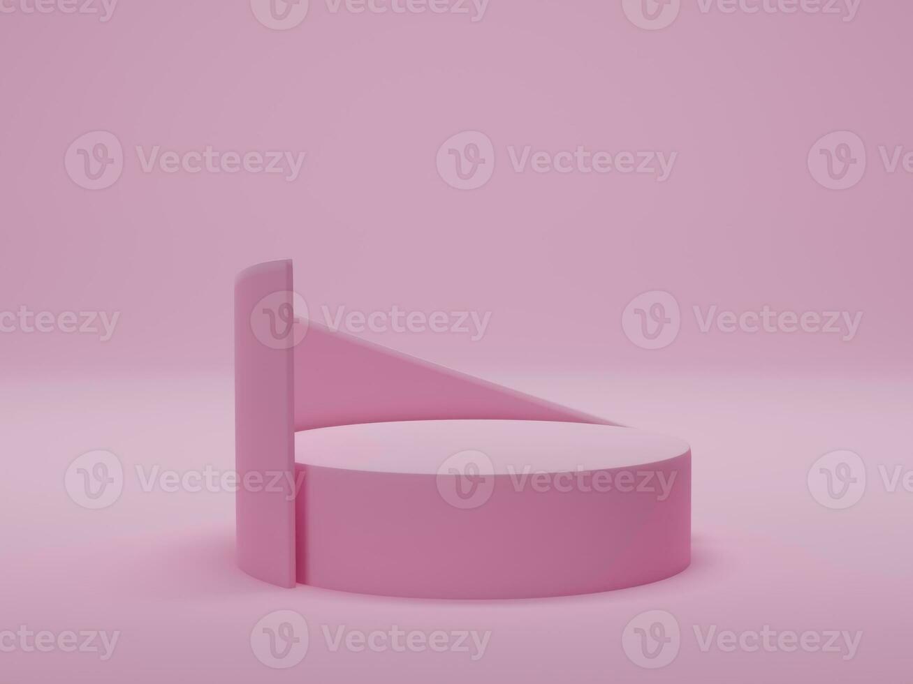 3d render. Pink pedestal podium on pink background. Abstract minimal scene with geometric forms. Mock up for show cosmetic product display, podium, stage pedestal. photo