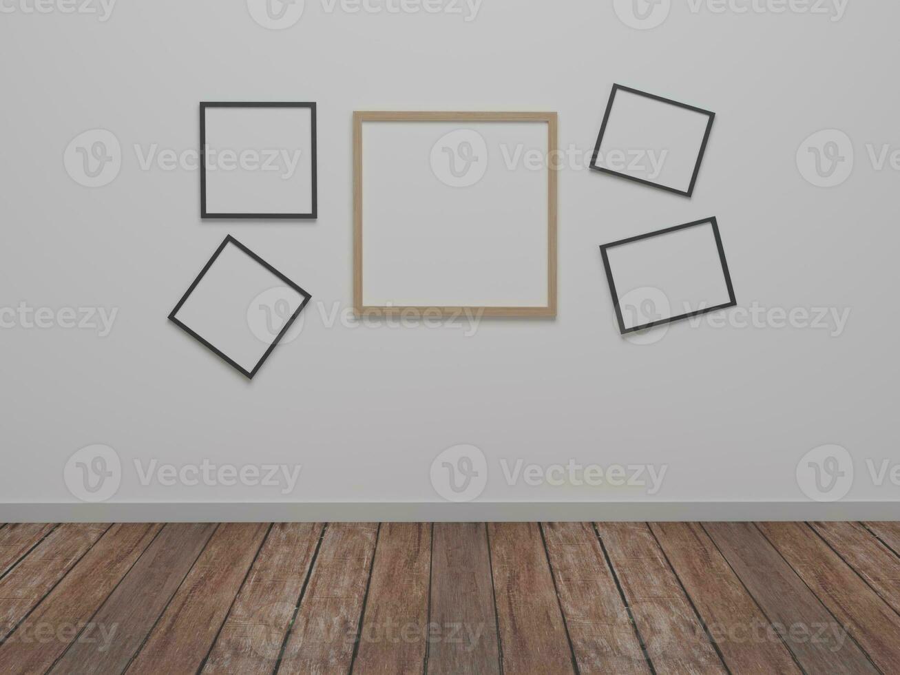 Empty room and wood floor on the white wall background, Mock up picture frame minimal interior design. 3D rendering 3D illustration photo