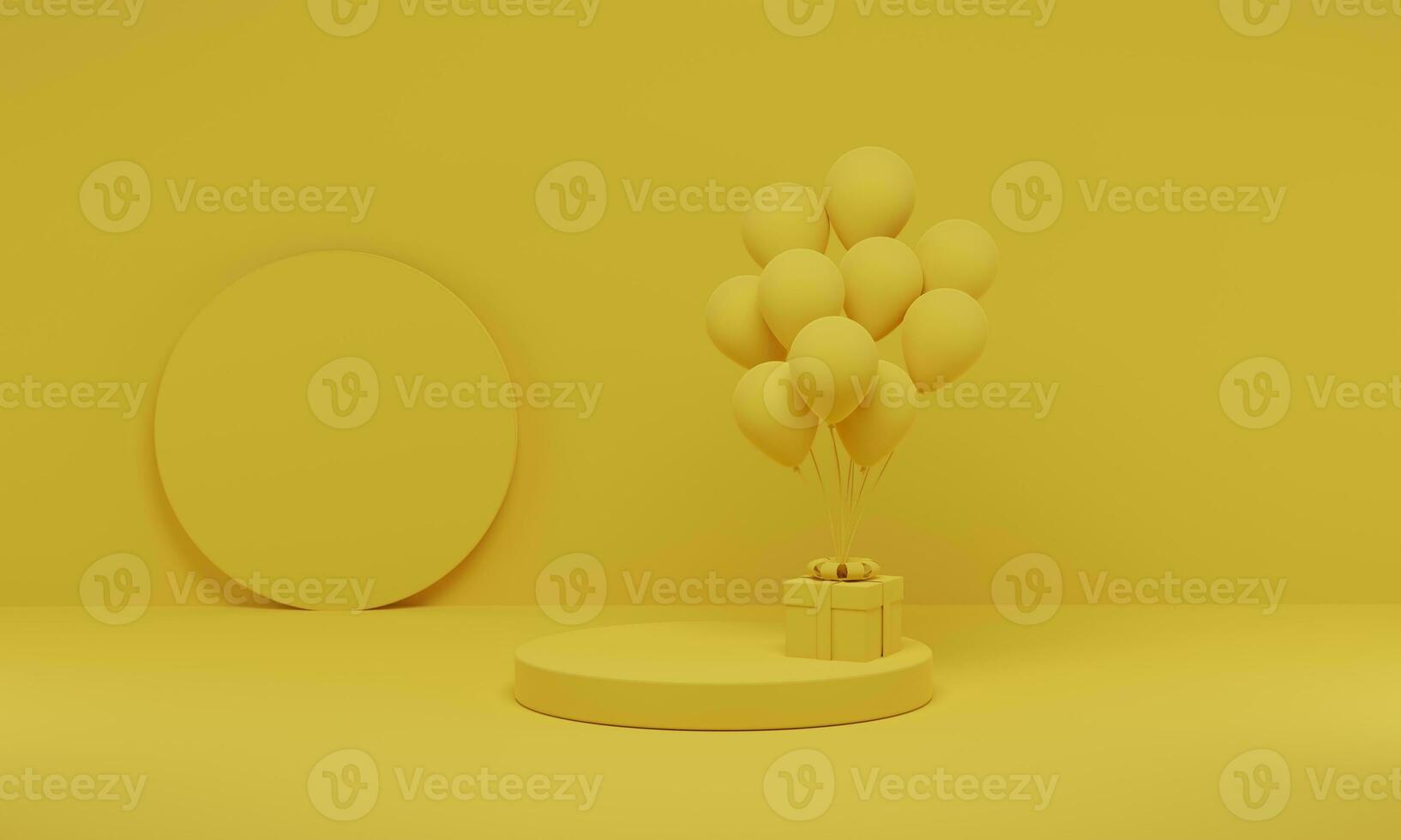 3D rendering. Yellow cylinder podium minimal with balloon on studio background. Abstract geometric shape platform with empty space. photo