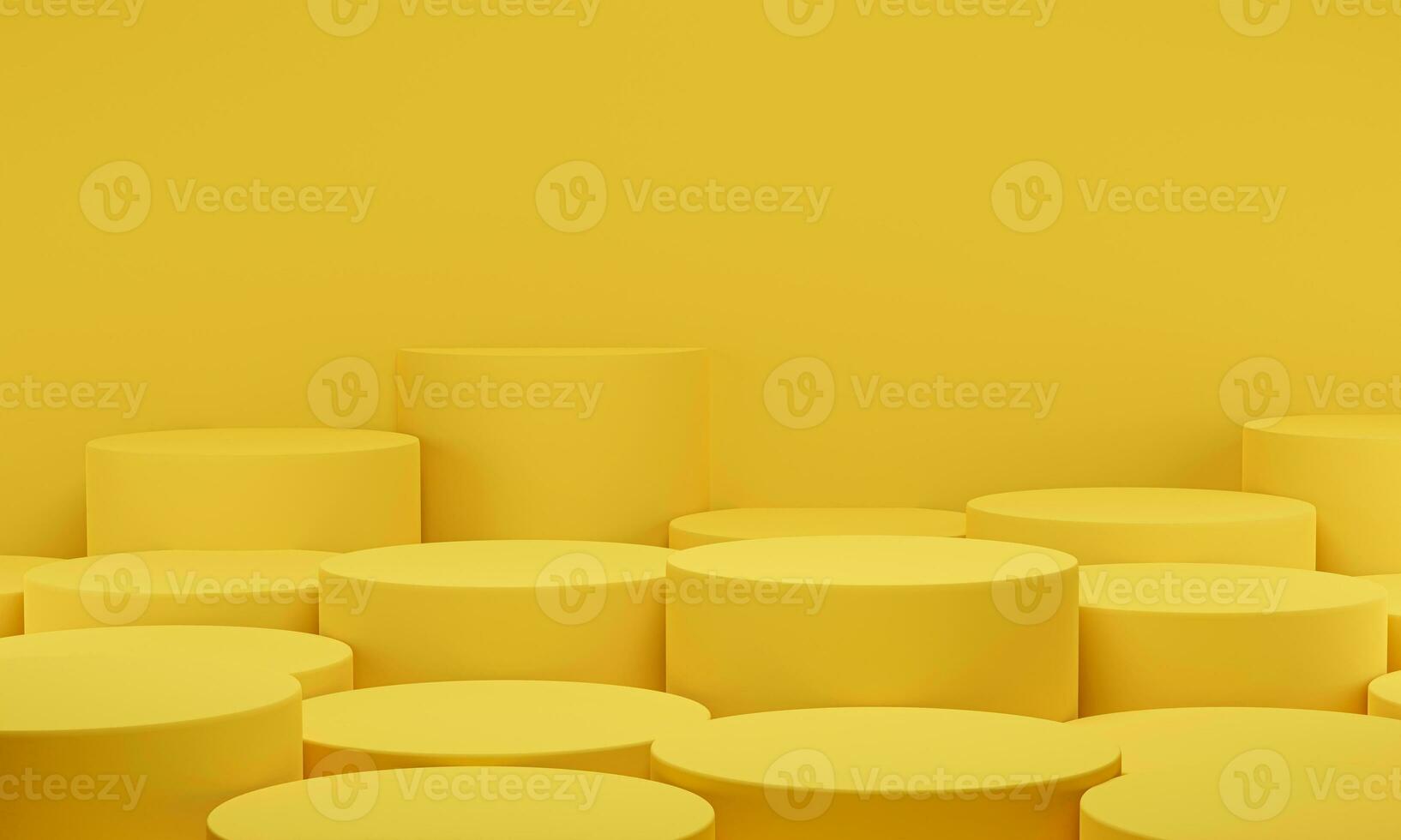 3D rendering. Yellow cylinder podium minimal studio background. Abstract geometric shape platform with empty space. photo