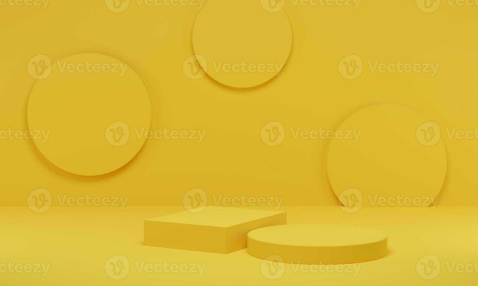 3D rendering. Yellow cylinder platform minimal background. Abstract geometric shapes podium for display product presentation. photo