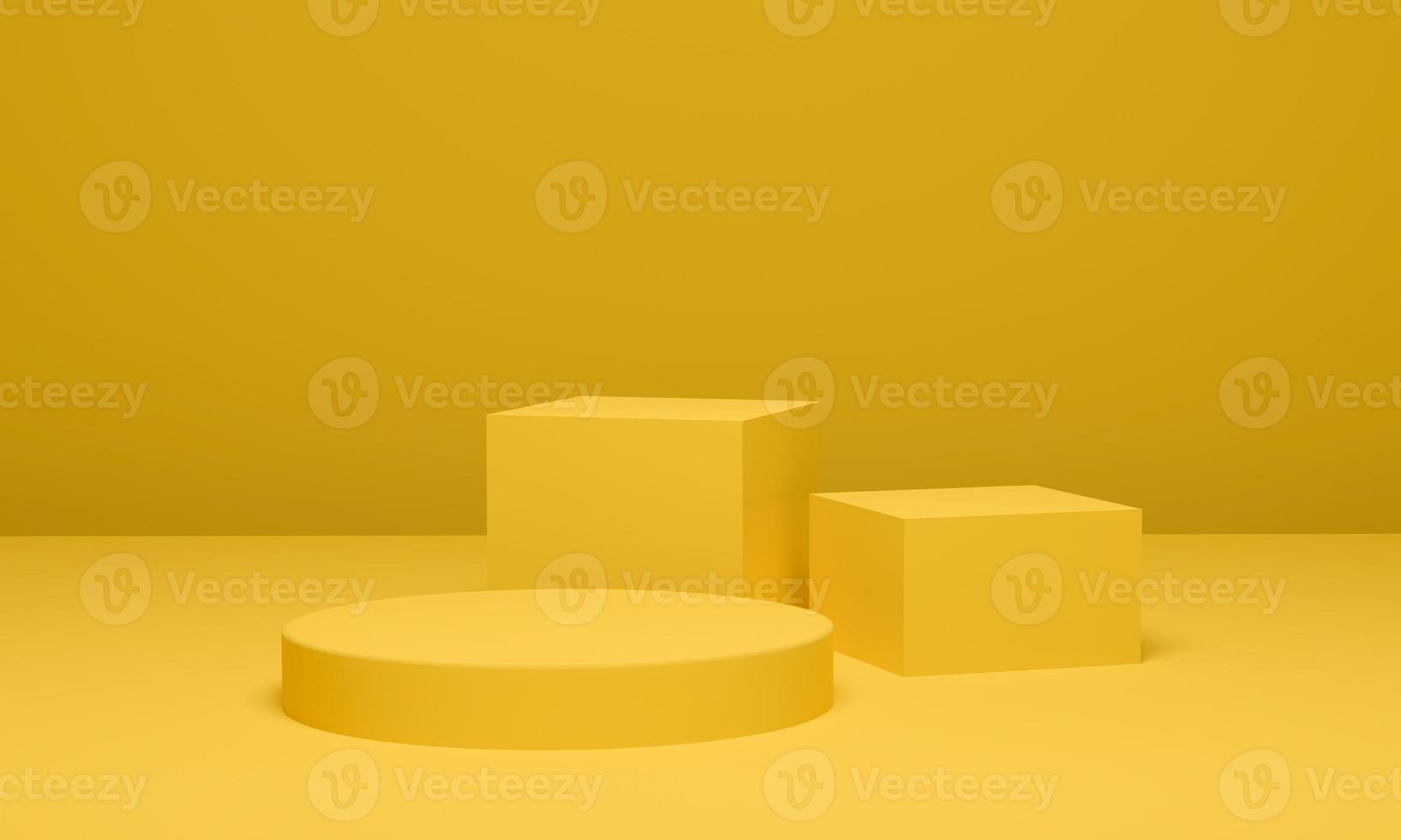 Cylinder background minimal scene geometric platform, Yellow podium pedestal for advertising display. 3D rendering. photo
