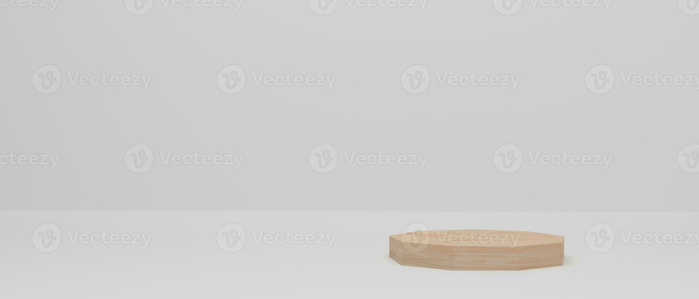 3d render. Wood podium on white background. Abstract minimal scene with geometrical. Scene to show cosmetic product presentation. photo