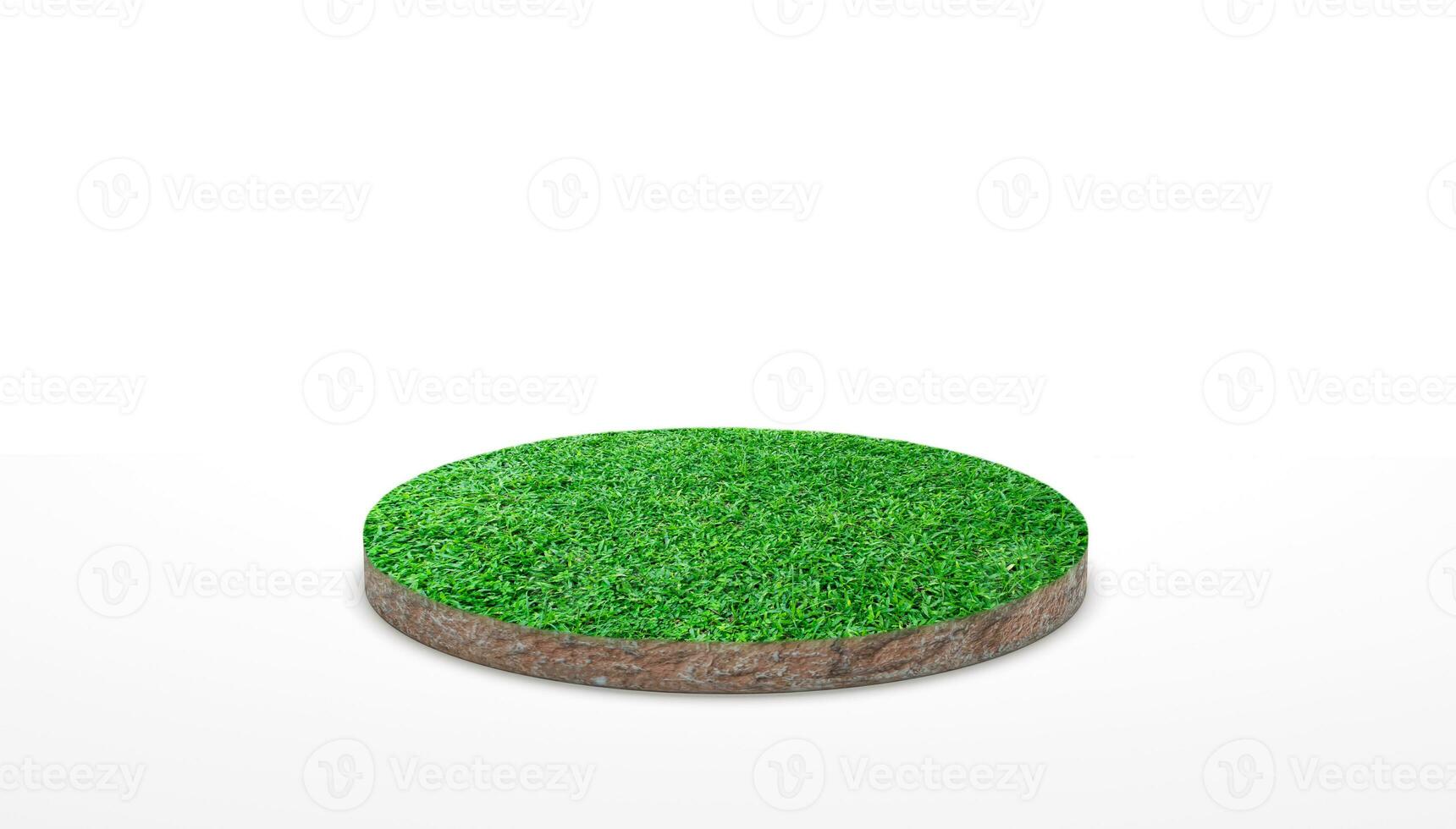 3d rendering. Round soil ground cross section with green grass on white background. photo