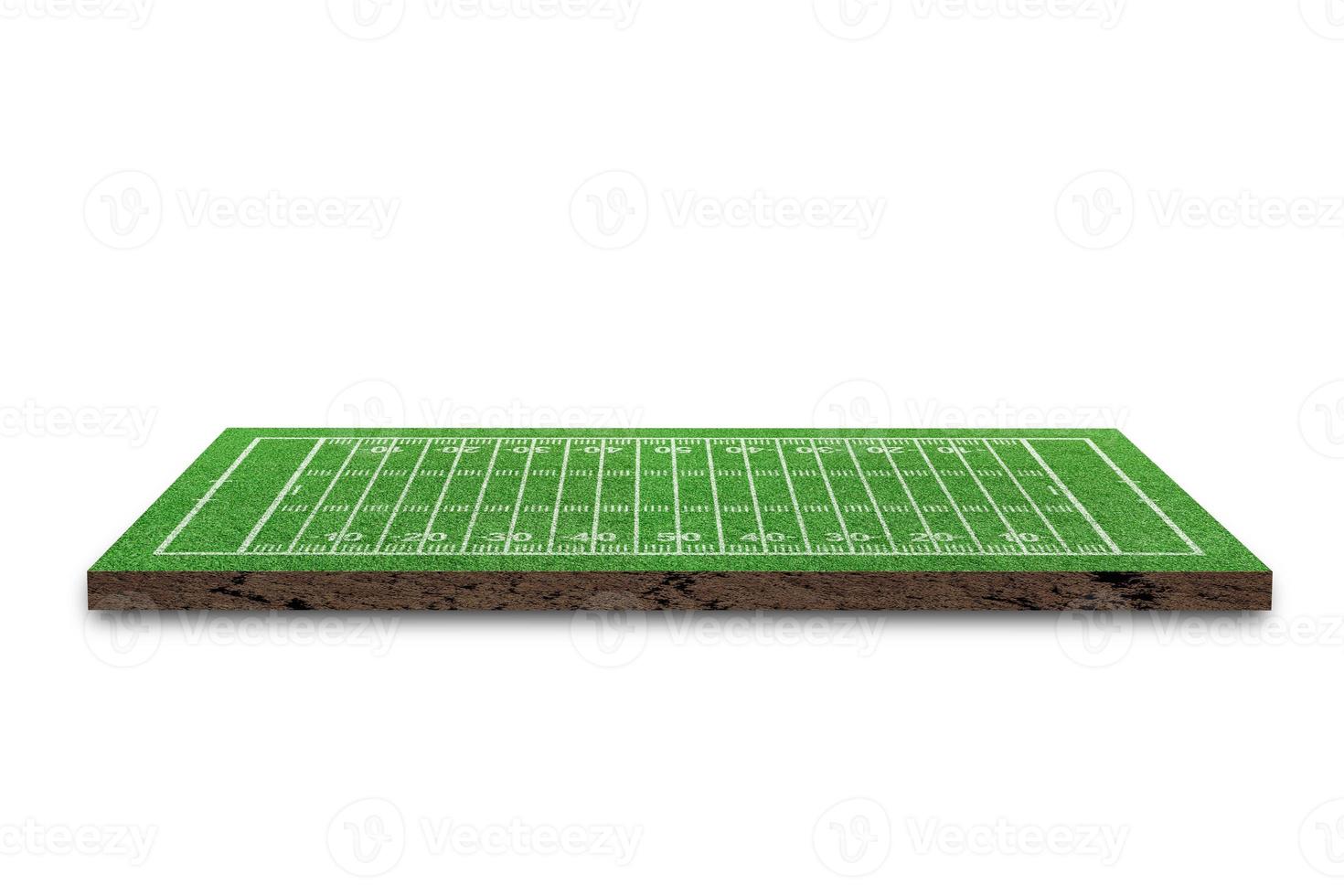 American football field with line pattern isolated on white background. 3D rendering photo