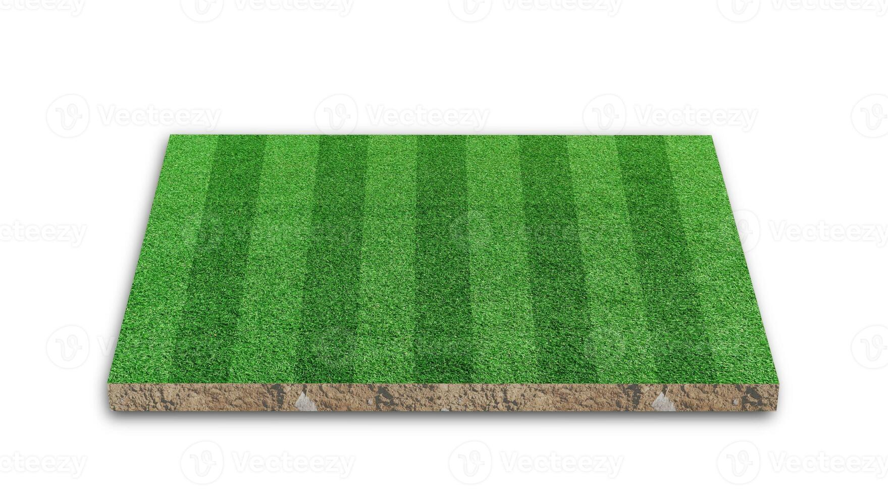 3D Rendering. Stripe grass soccer field, Green lawn  football field, isolated on white background. photo