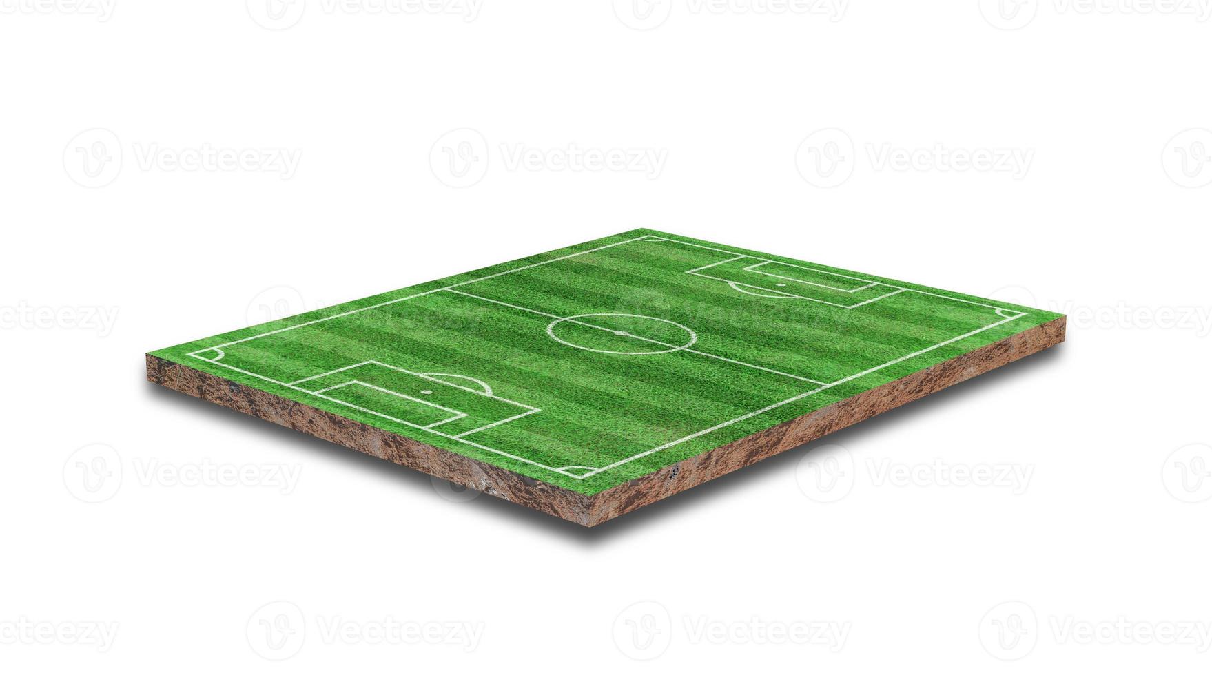 3D Rendering. Green grass soccer field isolated on white background. photo