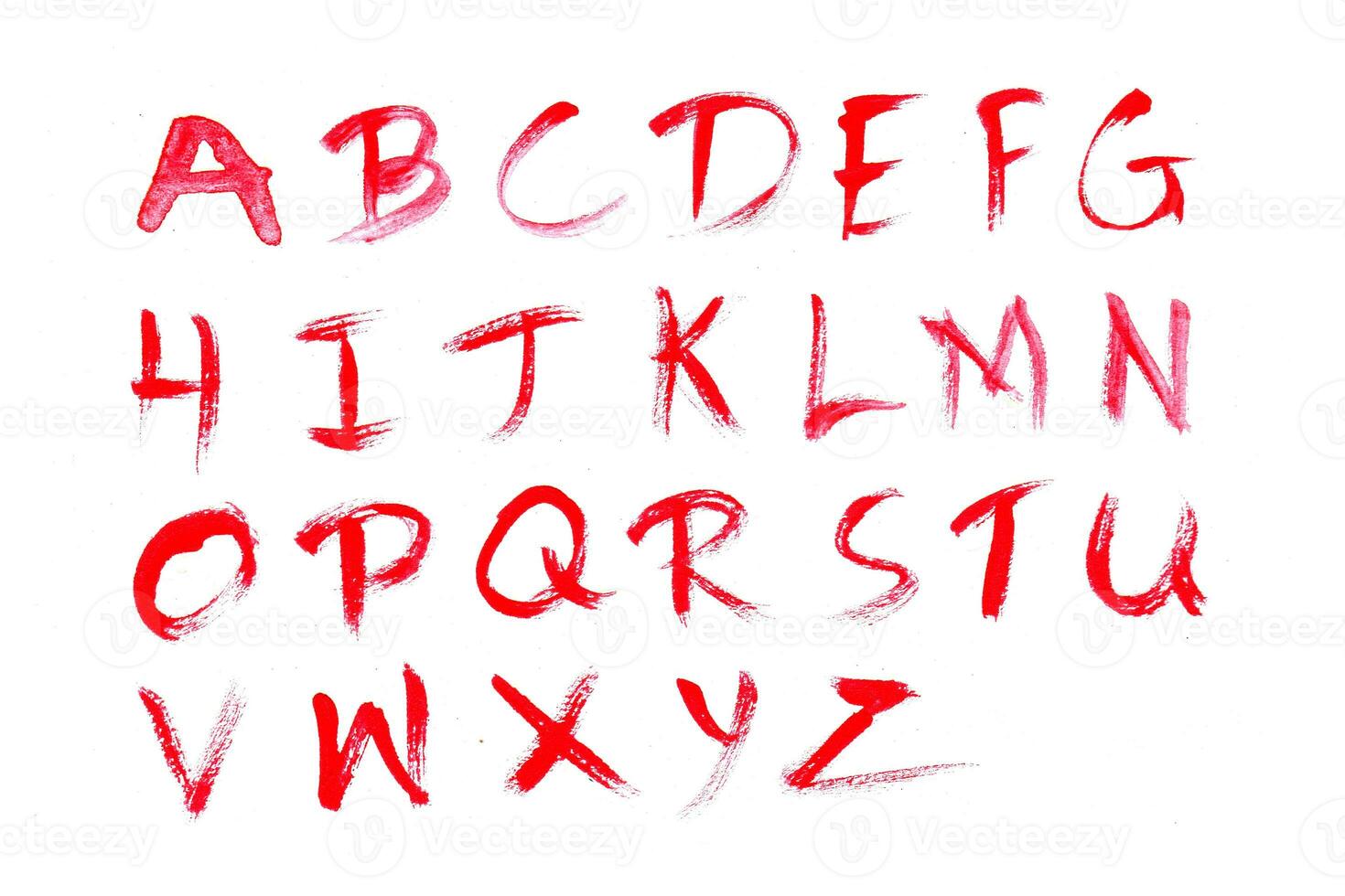 Hand drawn typeface set isolated on white. Red pink font. photo