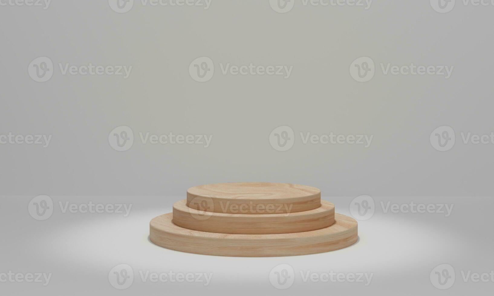 circle wood podium with spotlights. Stage for awards ceremony. cylinder podium platforms for cosmetic product presentation. 3d rendering photo