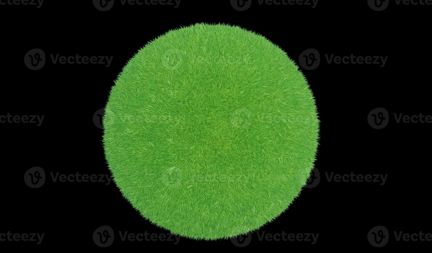 representación 3d bola de hierba verde sobre un fondo negro. foto