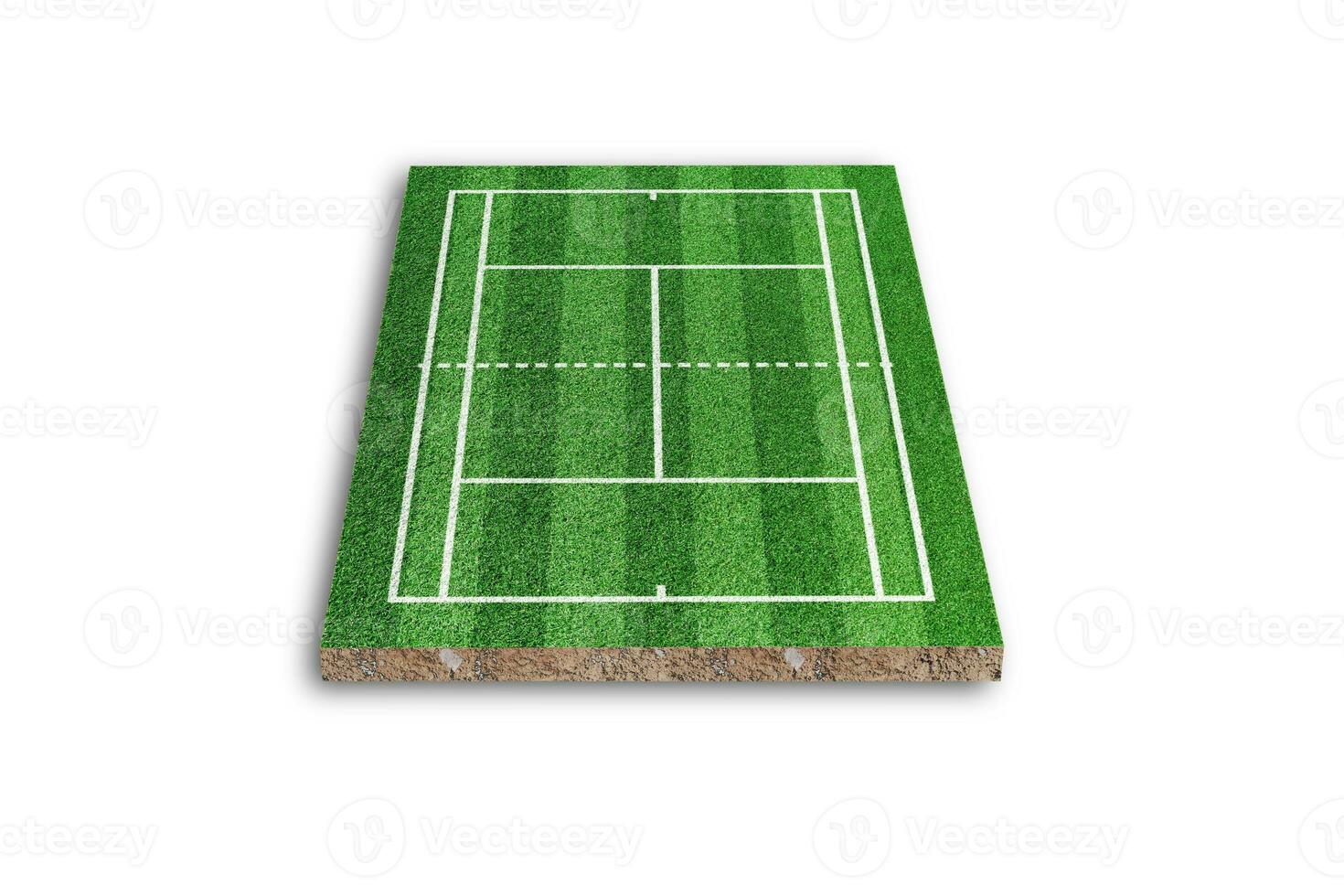 Tennis court isolated on white background. Green grass realistic. 3D rendering photo