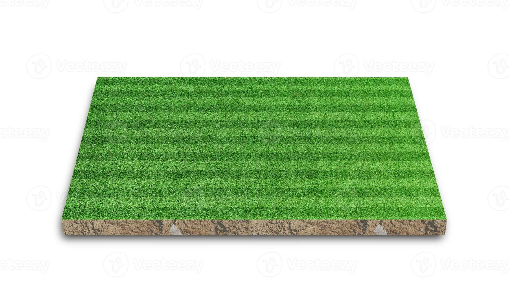 3D Rendering. Soccer lawn stripe field, Green grass football field, isolated on white background. photo