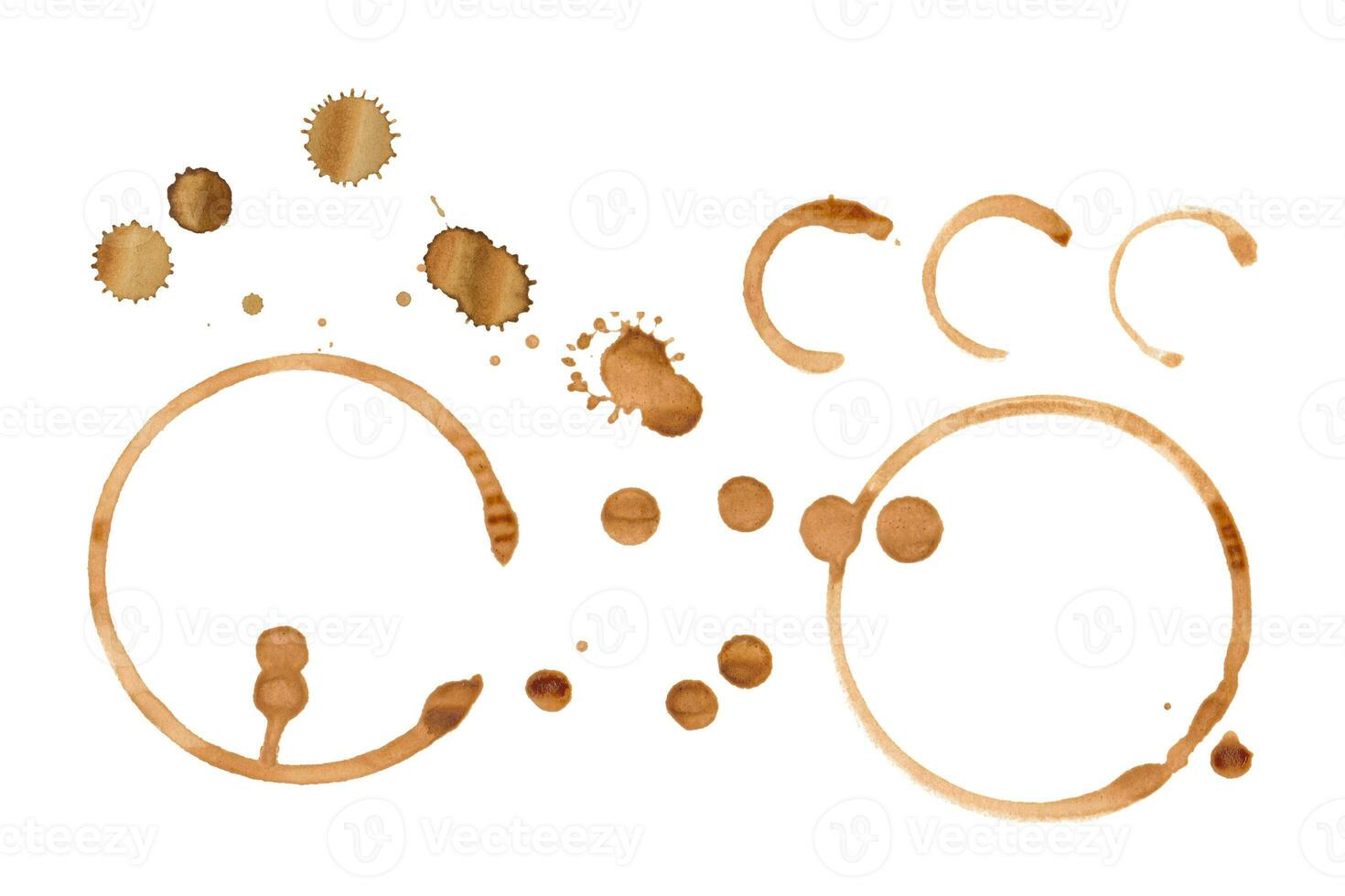 Collection of different coffee stains on a white background. photo