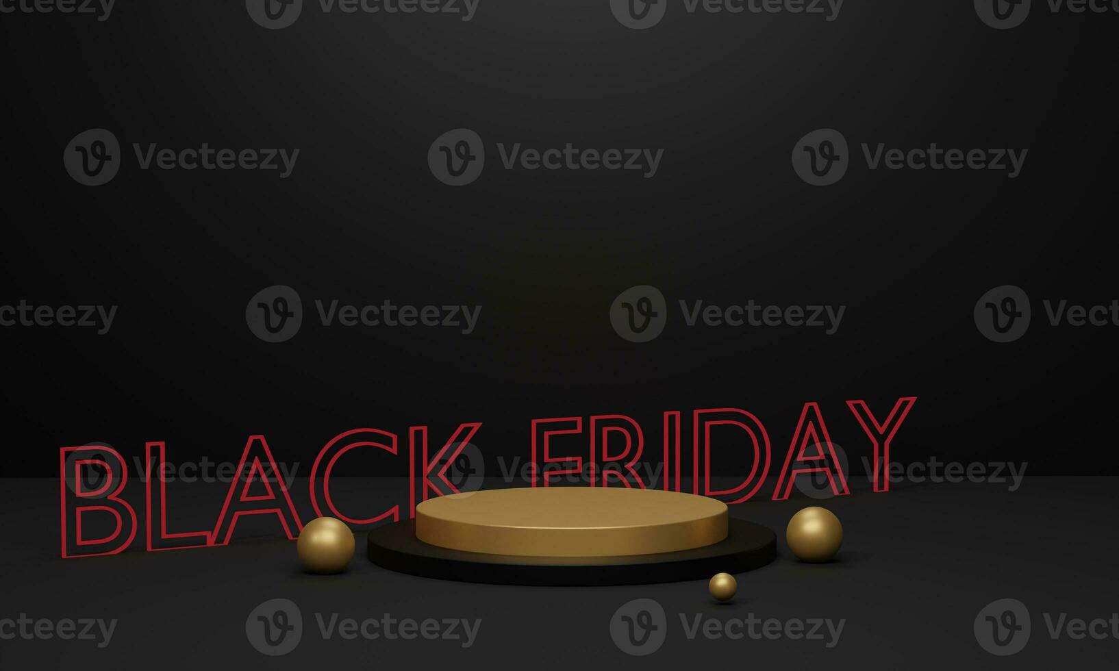 3d render. Black friday sale. Black and golden podium. Minimal product background for Christmas, New year and sale event concept. photo