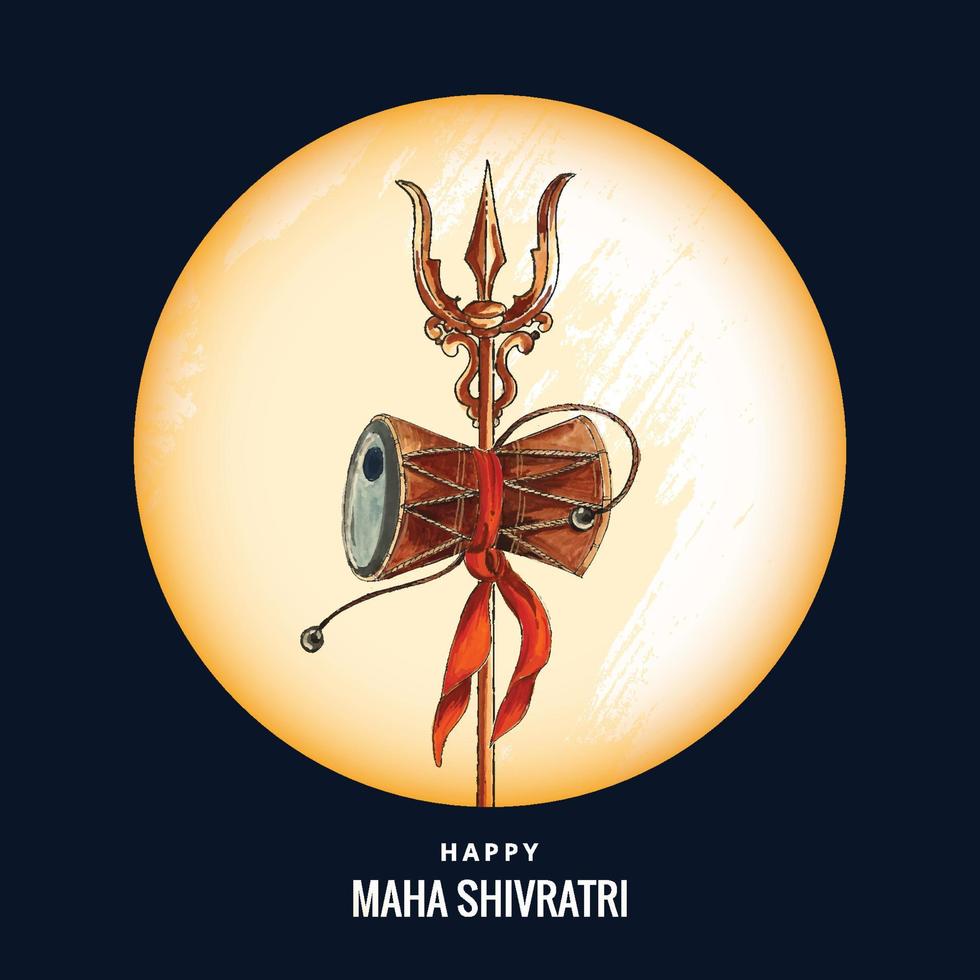 Happy maha shivratri card with trisulam a hindu festival and mountain background vector