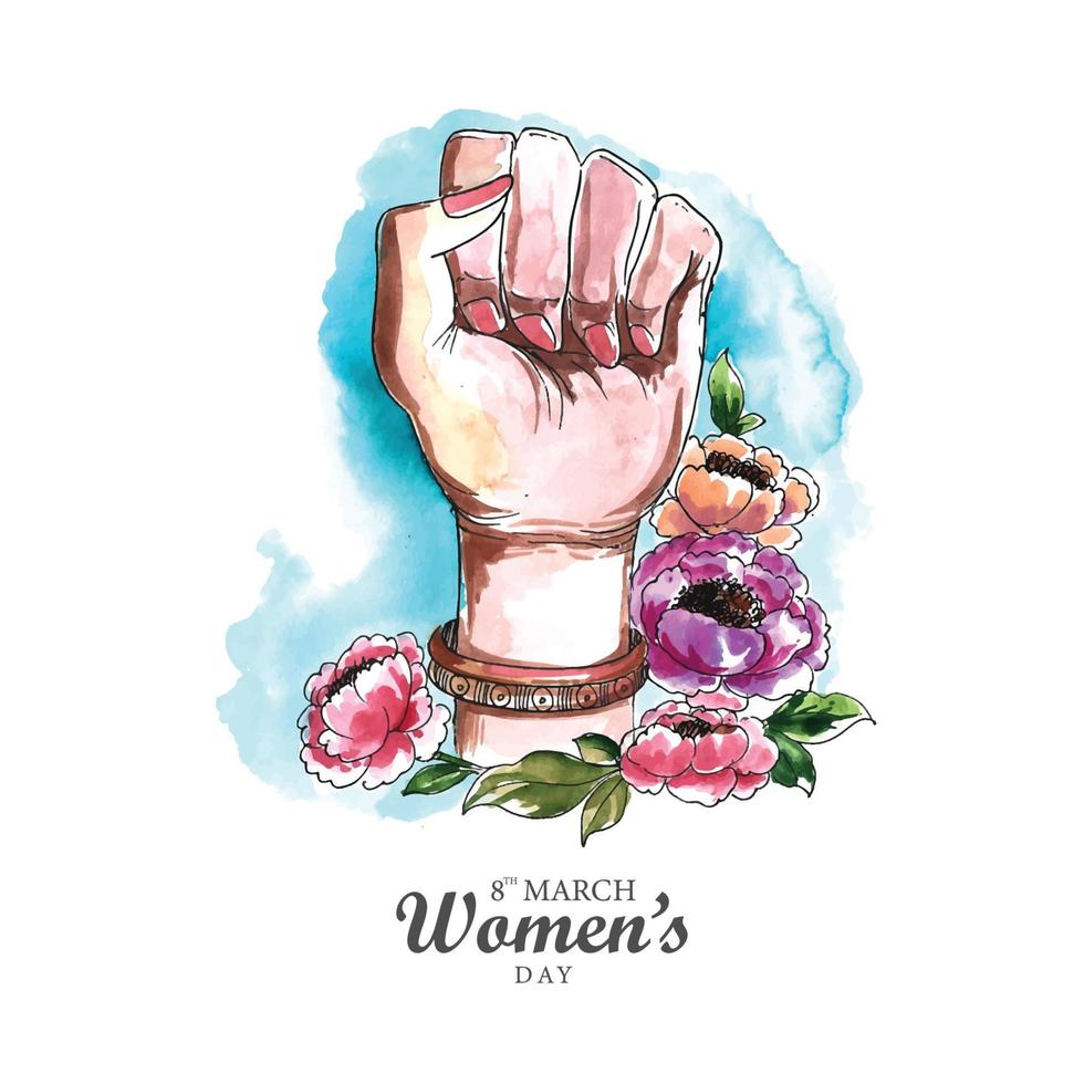 Beautiful lady hand showing power in happy womens day card design vector