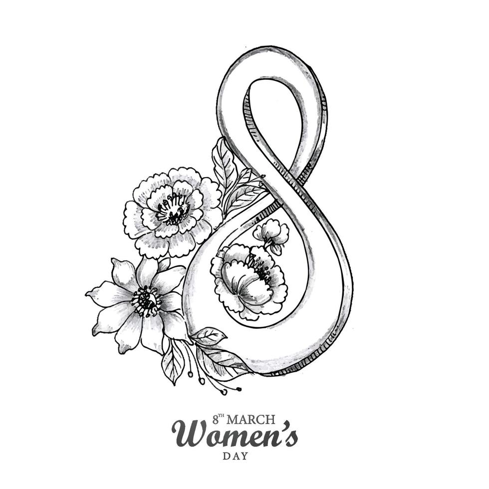 Hand draw International womens day sketch card design vector