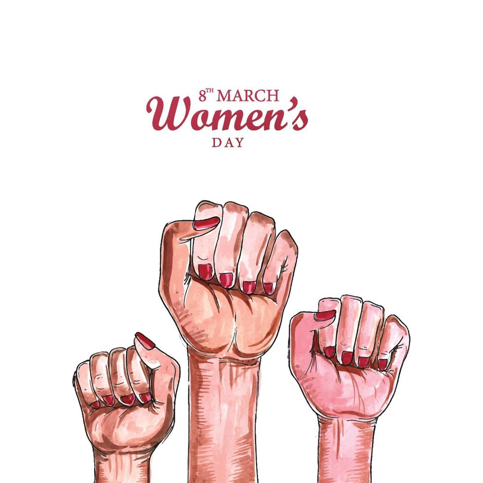 Beautiful lady hands showing power in happy womens day card background vector