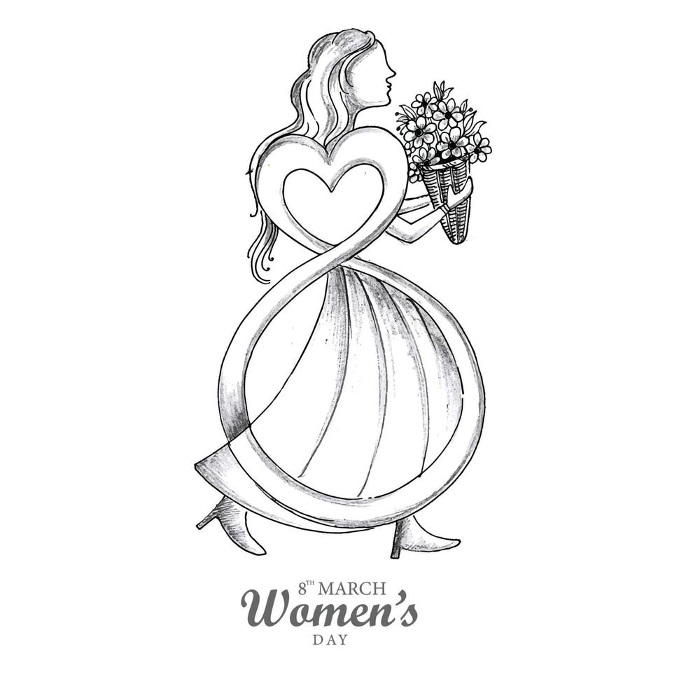 Hand draw International womens day sketch card design vector