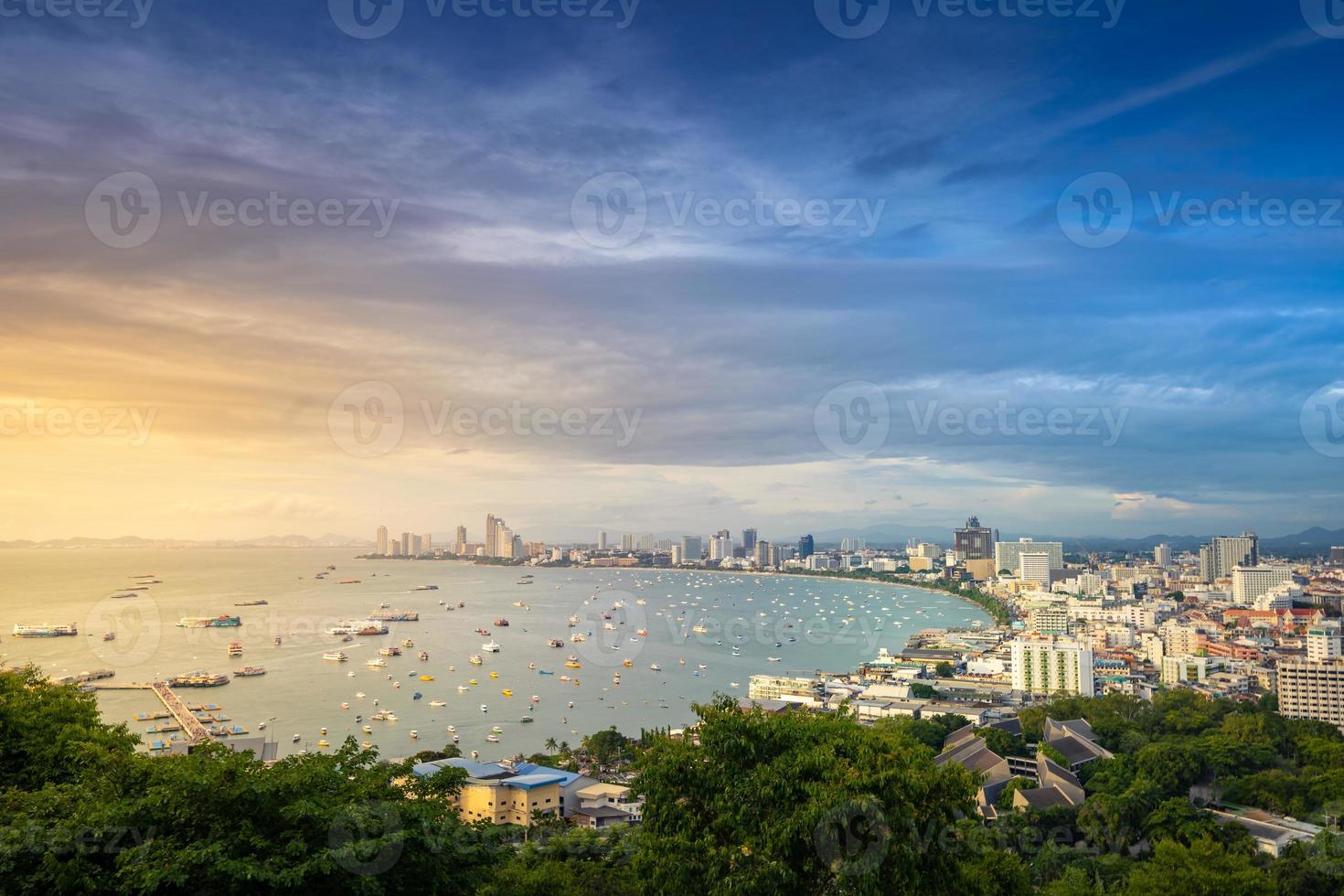 View from Pattaya city view point in the evening sunset Chonburi Thailand. photo