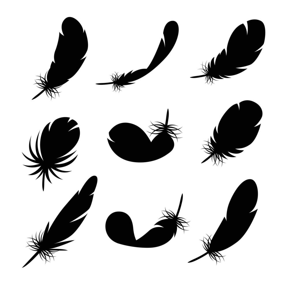 conjunto de dibujos de plumas negras, vector