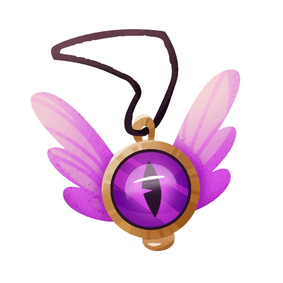 amuleto mágico con ojo de cristal y alas. mago, elemento de bruja, herramienta. mundo de fantasía. diseño casual de iconos de videojuegos. vector